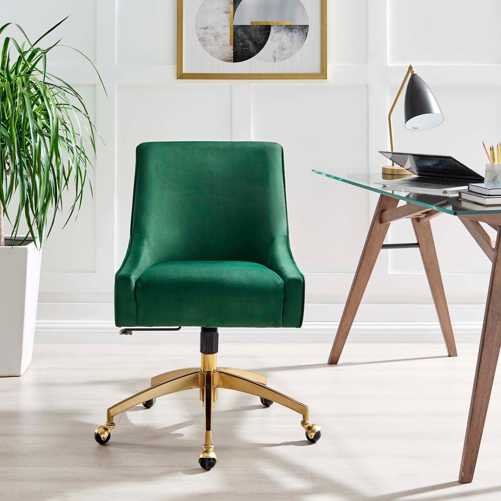 Modway Task Chairs - Discern Performance Velvet Office Chair Green 38"H