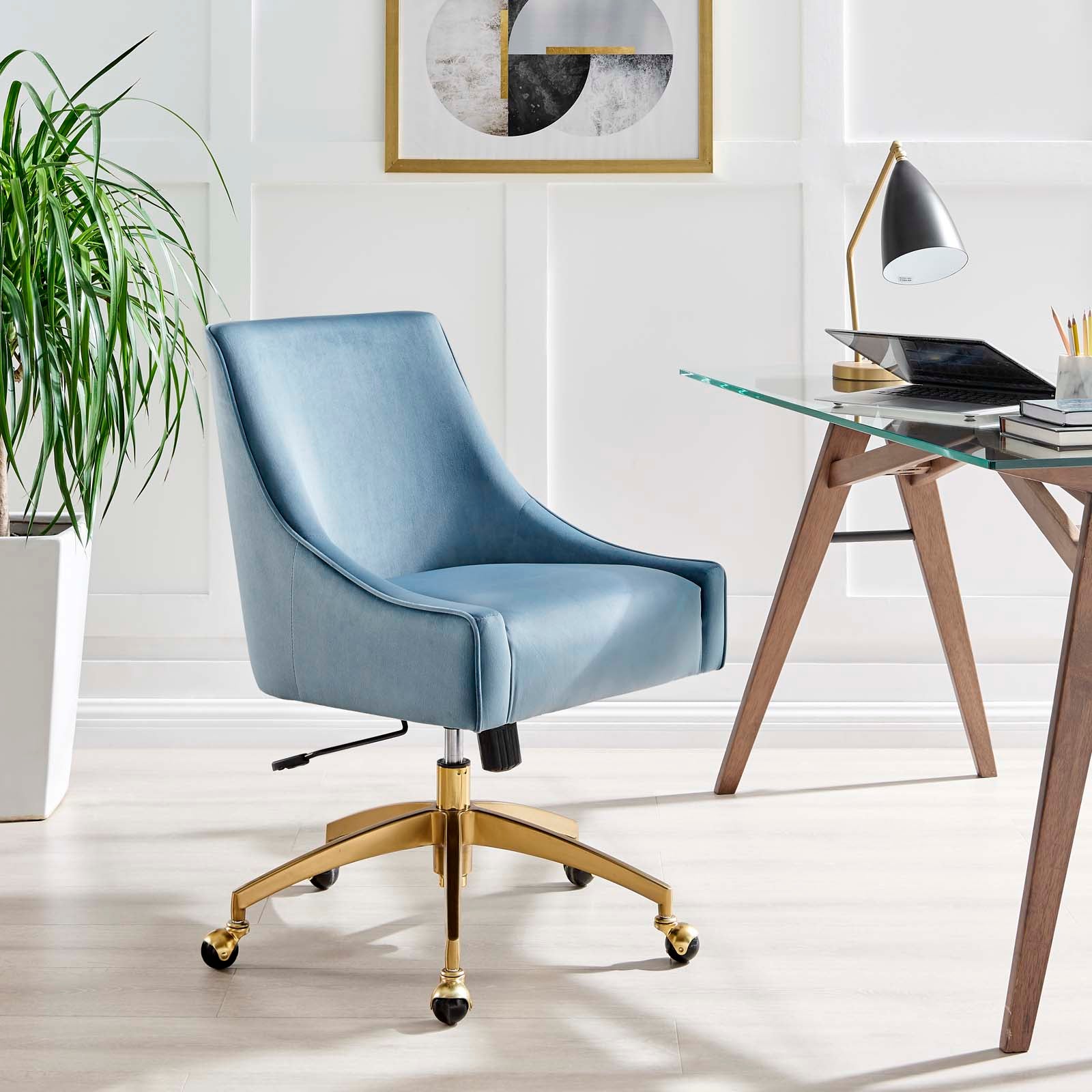 Modway Task Chairs - Discern Performance Velvet Office Chair Light Blue