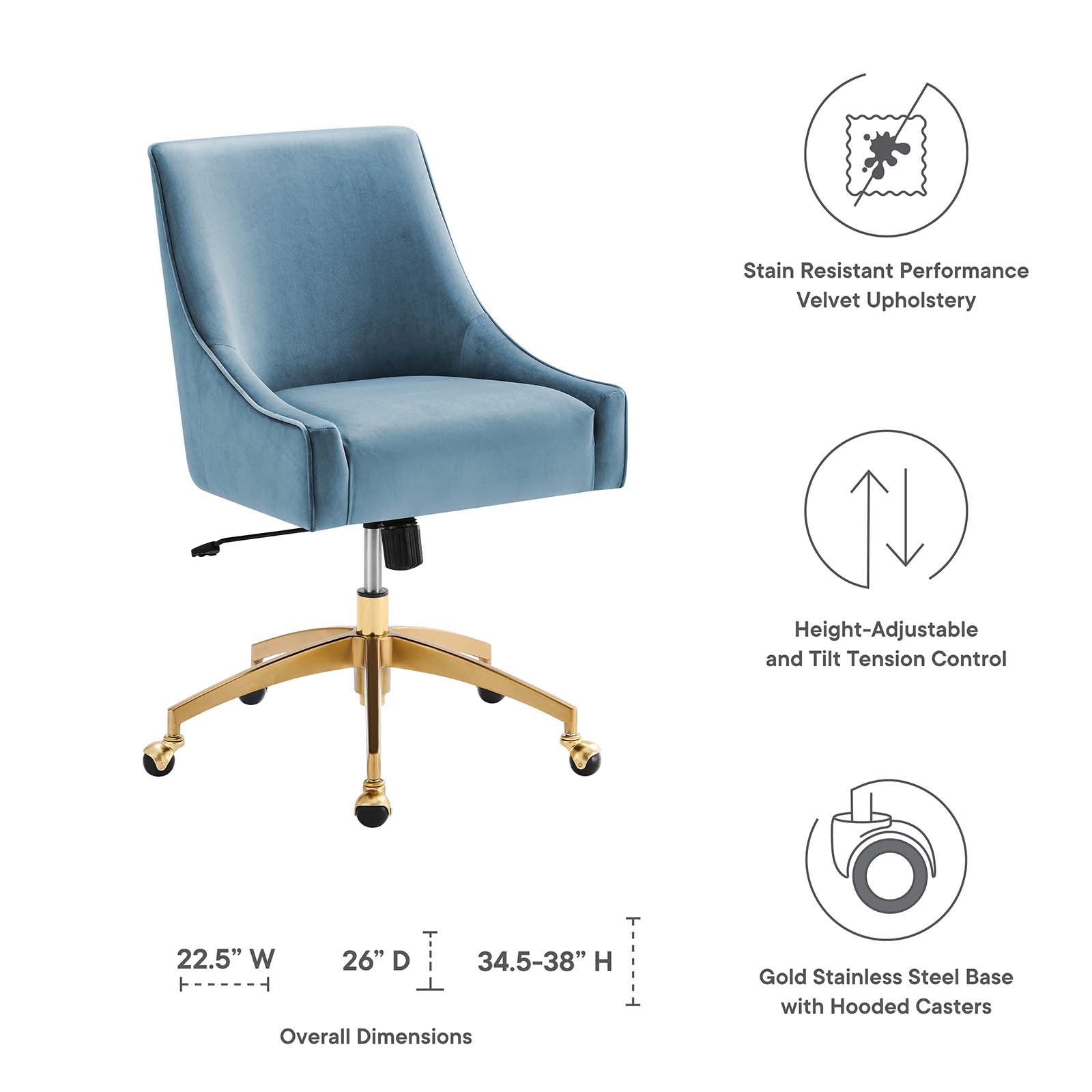 Modway Task Chairs - Discern Performance Velvet Office Chair Light Blue