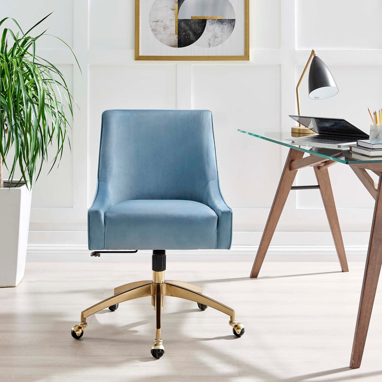 Modway Task Chairs - Discern Performance Velvet Office Chair Light Blue