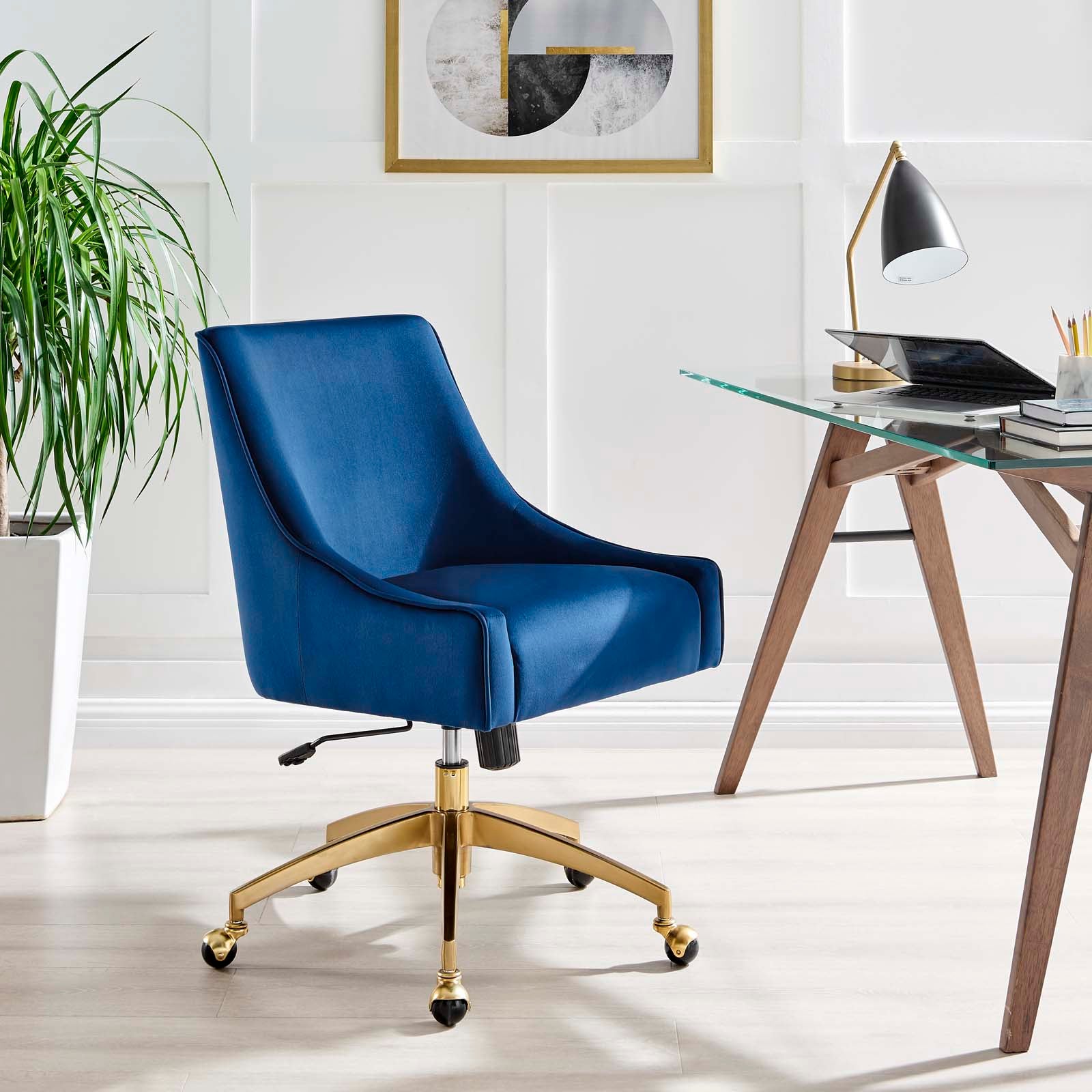 Modway Task Chairs - Discern Performance Velvet Office Chair Navy