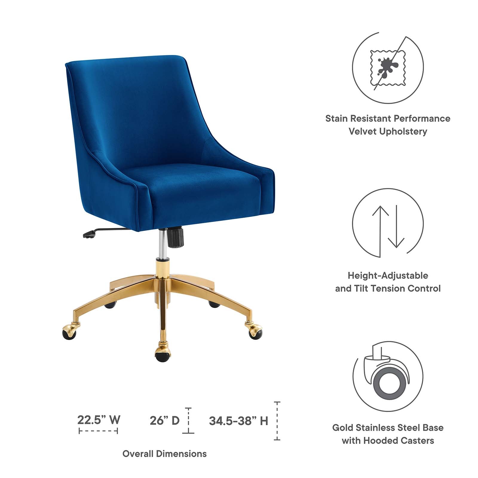 Modway Task Chairs - Discern Performance Velvet Office Chair Navy