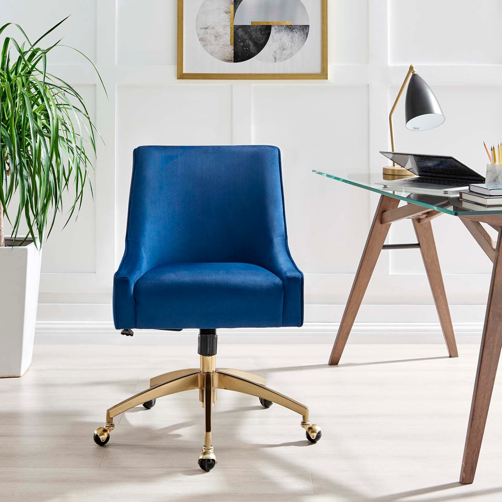 Modway Task Chairs - Discern Performance Velvet Office Chair Navy