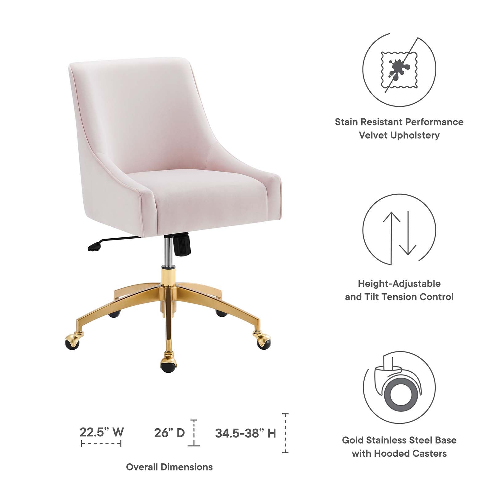Modway Task Chairs - Discern Performance Velvet Office Chair Pink