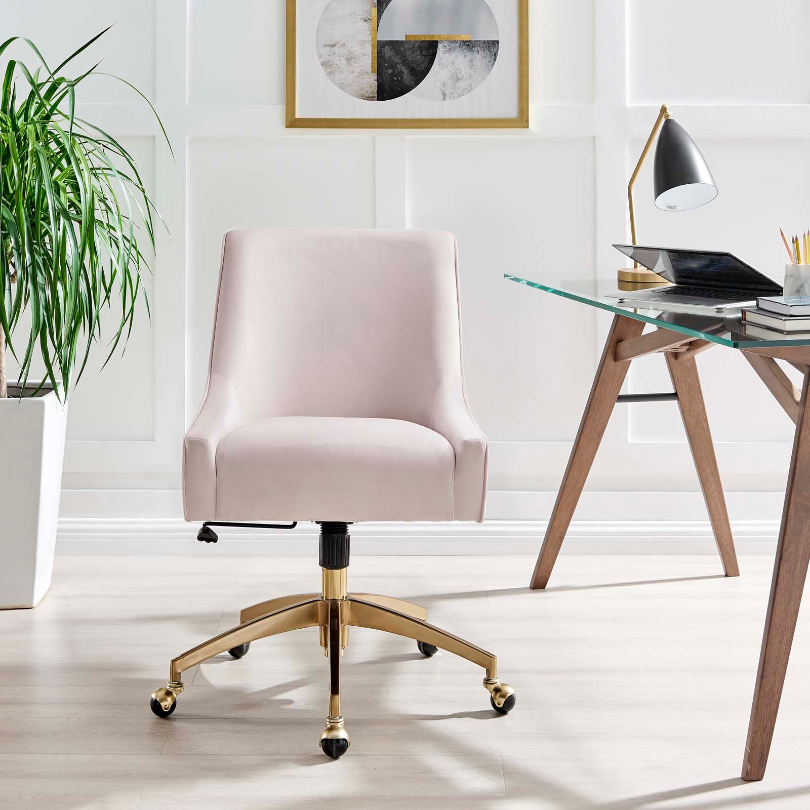 Modway Task Chairs - Discern Performance Velvet Office Chair Pink