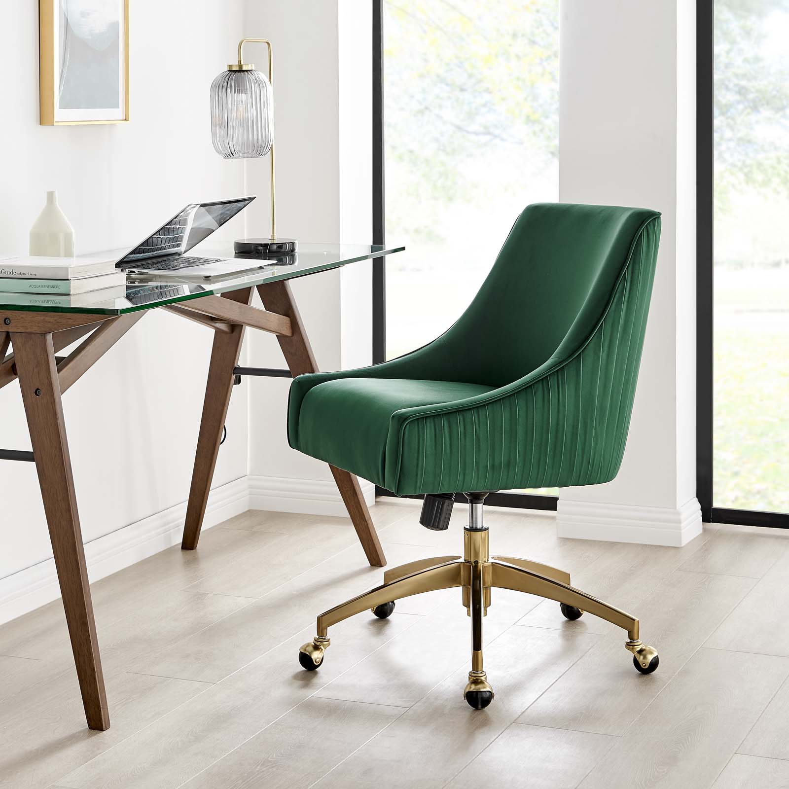 Modway Dining Chairs - Discern Performance Velvet Office Chair Green