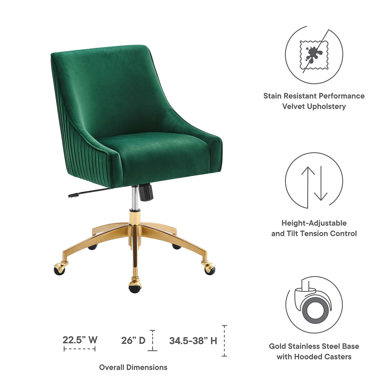 Modway Dining Chairs - Discern Performance Velvet Office Chair Green