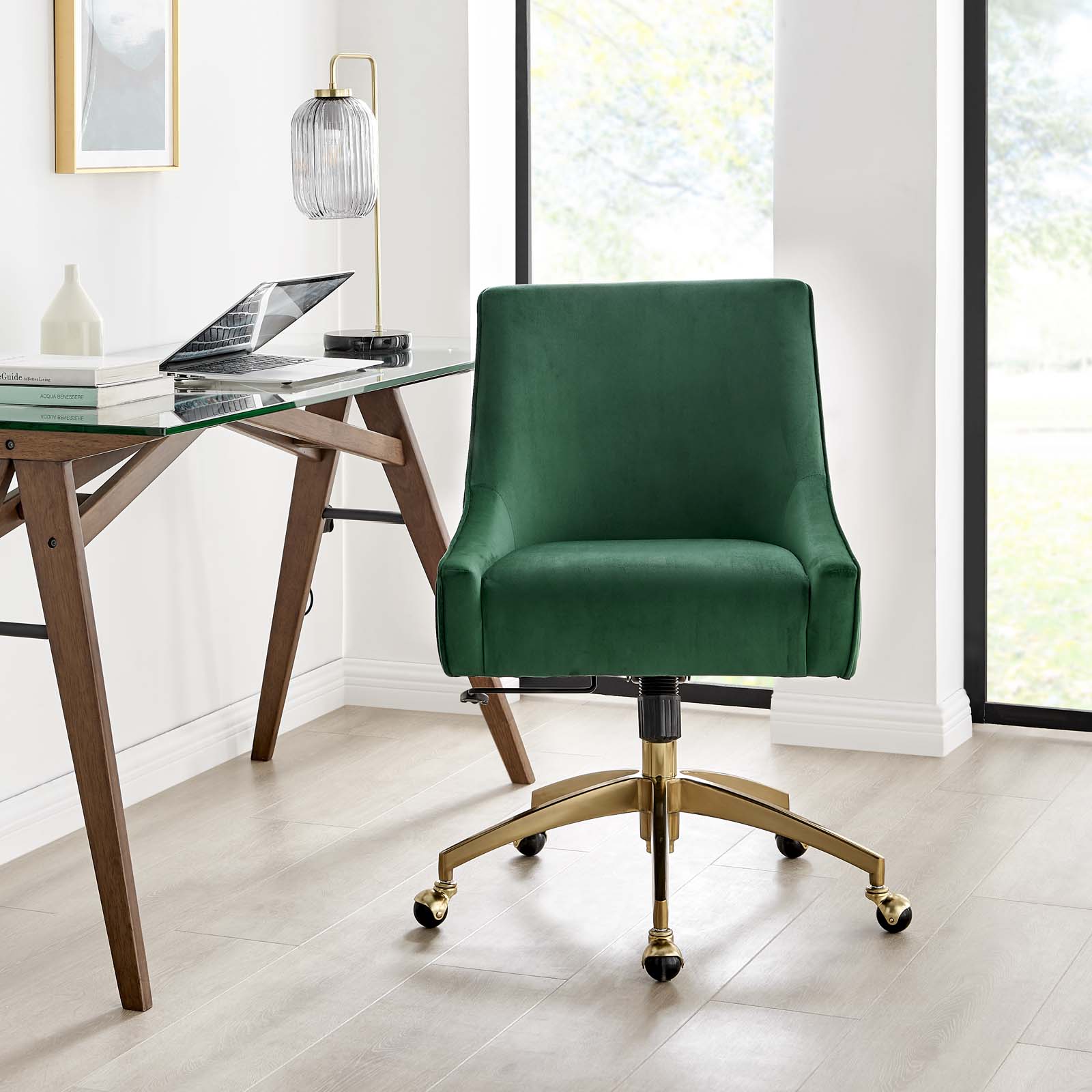 Modway Dining Chairs - Discern Performance Velvet Office Chair Green