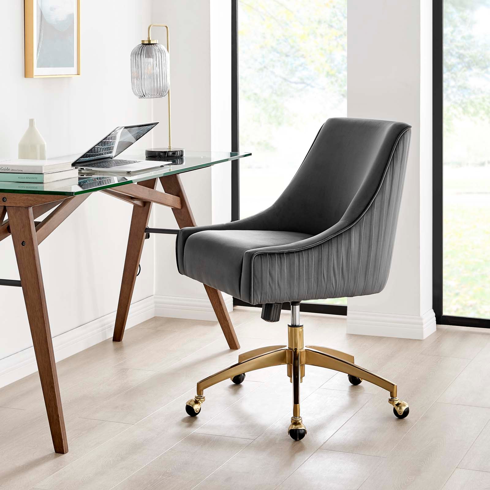 Modway Dining Chairs - Discern Performance Velvet Office Chair Gray 38"H