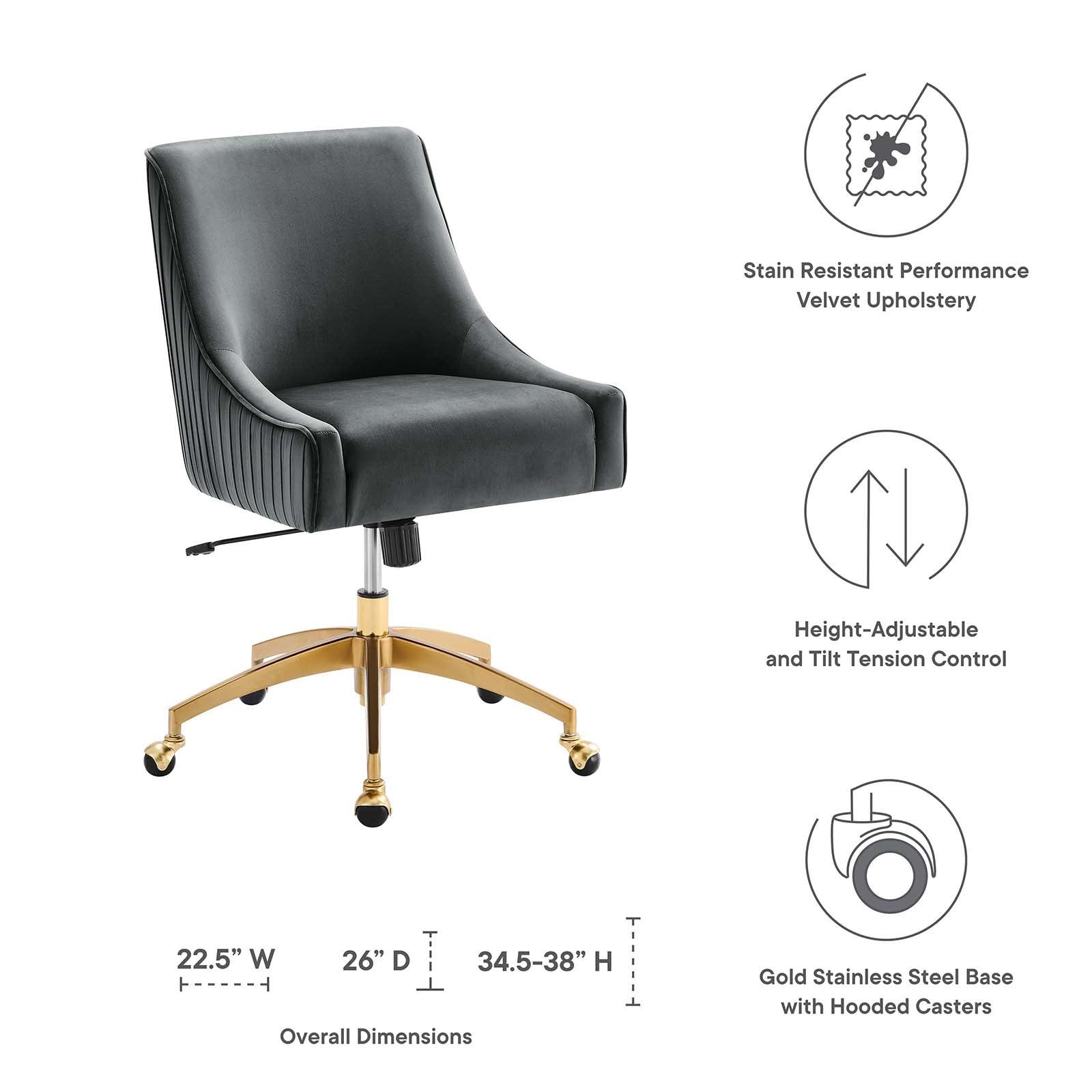 Modway Dining Chairs - Discern Performance Velvet Office Chair Gray 38"H