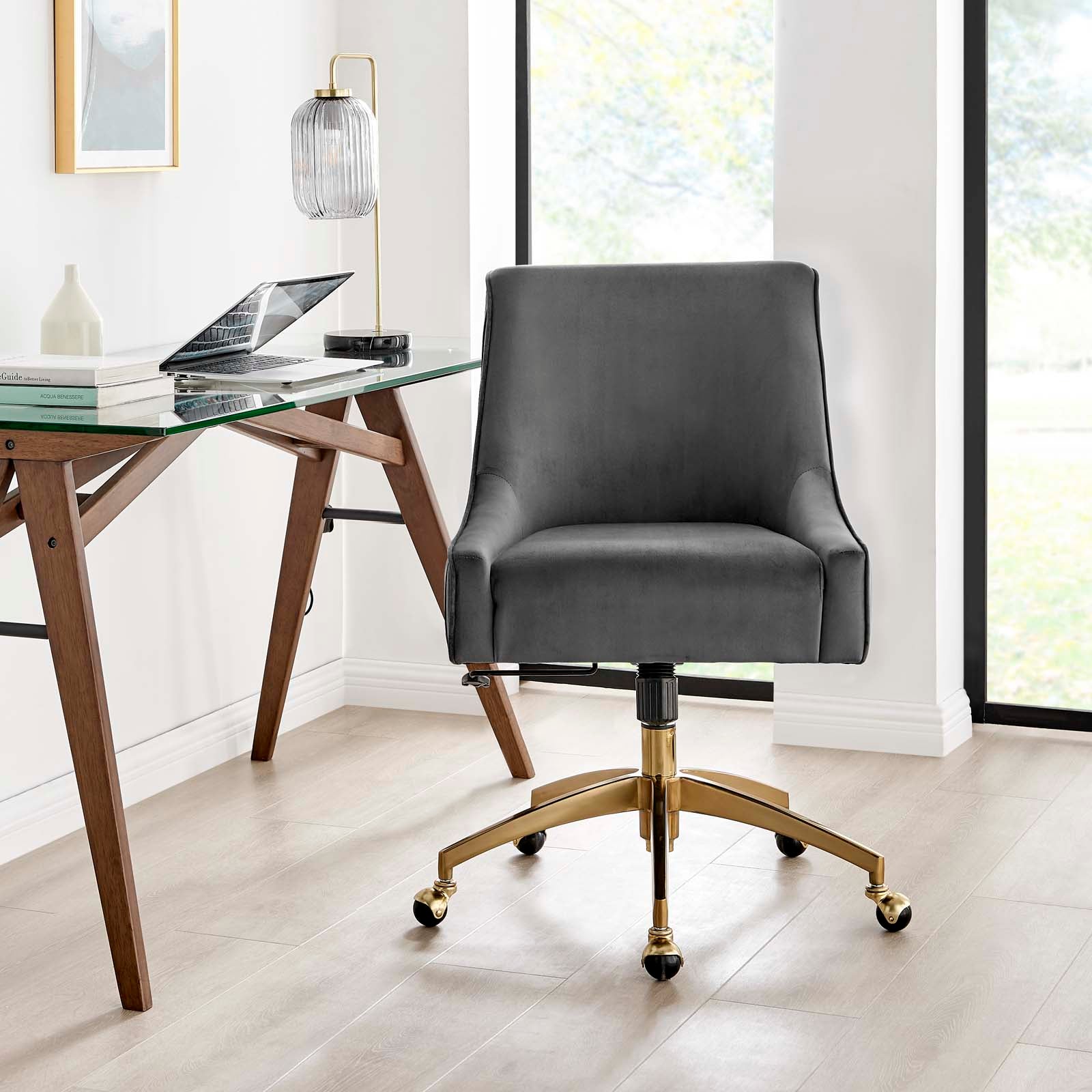 Modway Dining Chairs - Discern Performance Velvet Office Chair Gray 38"H