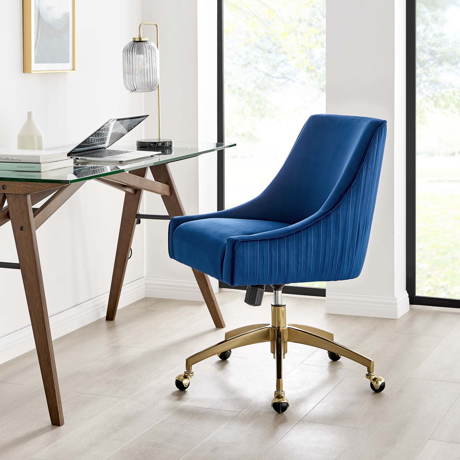 Modway Dining Chairs - Discern Performance Velvet Office Chair Navy 38"H