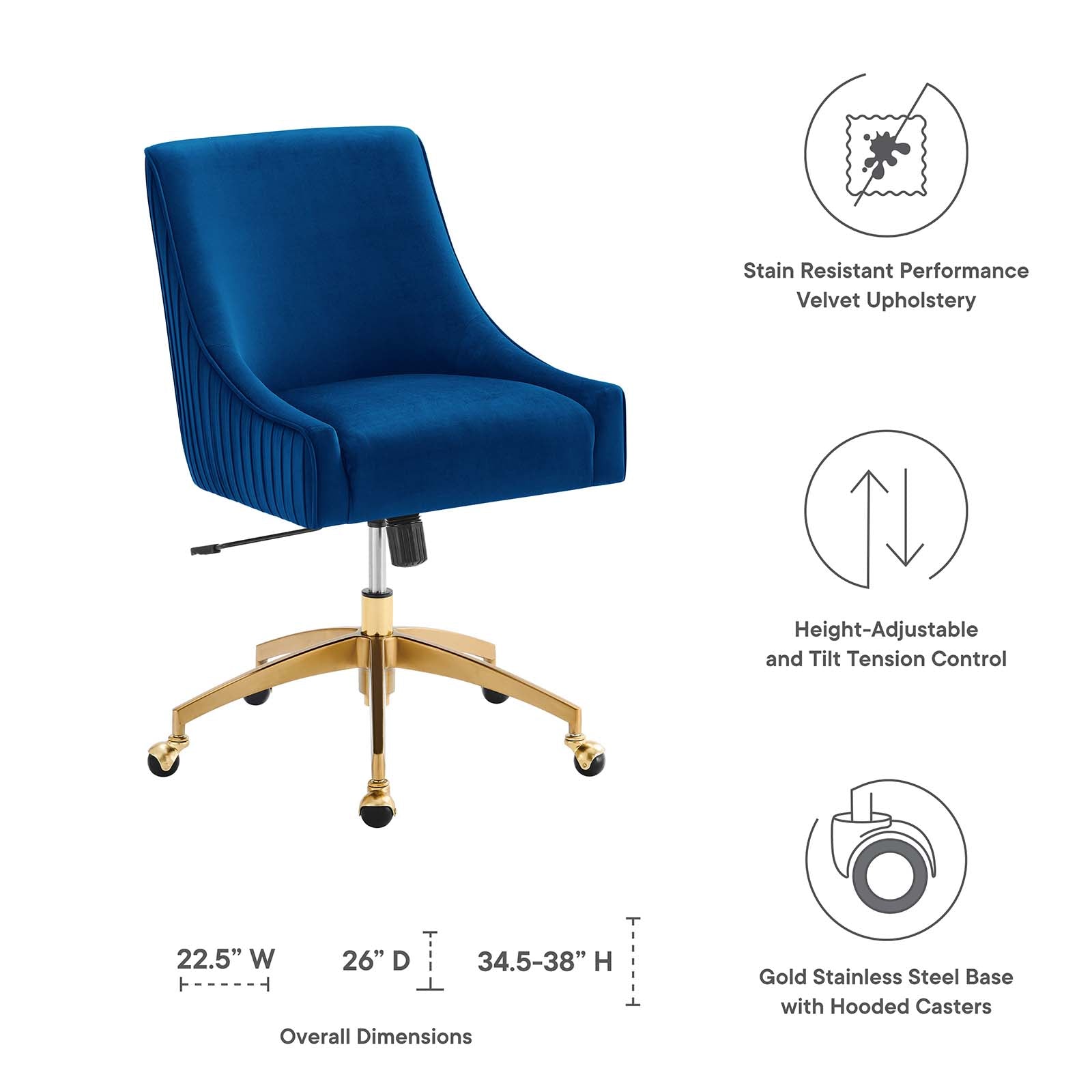 Modway Dining Chairs - Discern Performance Velvet Office Chair Navy 38"H