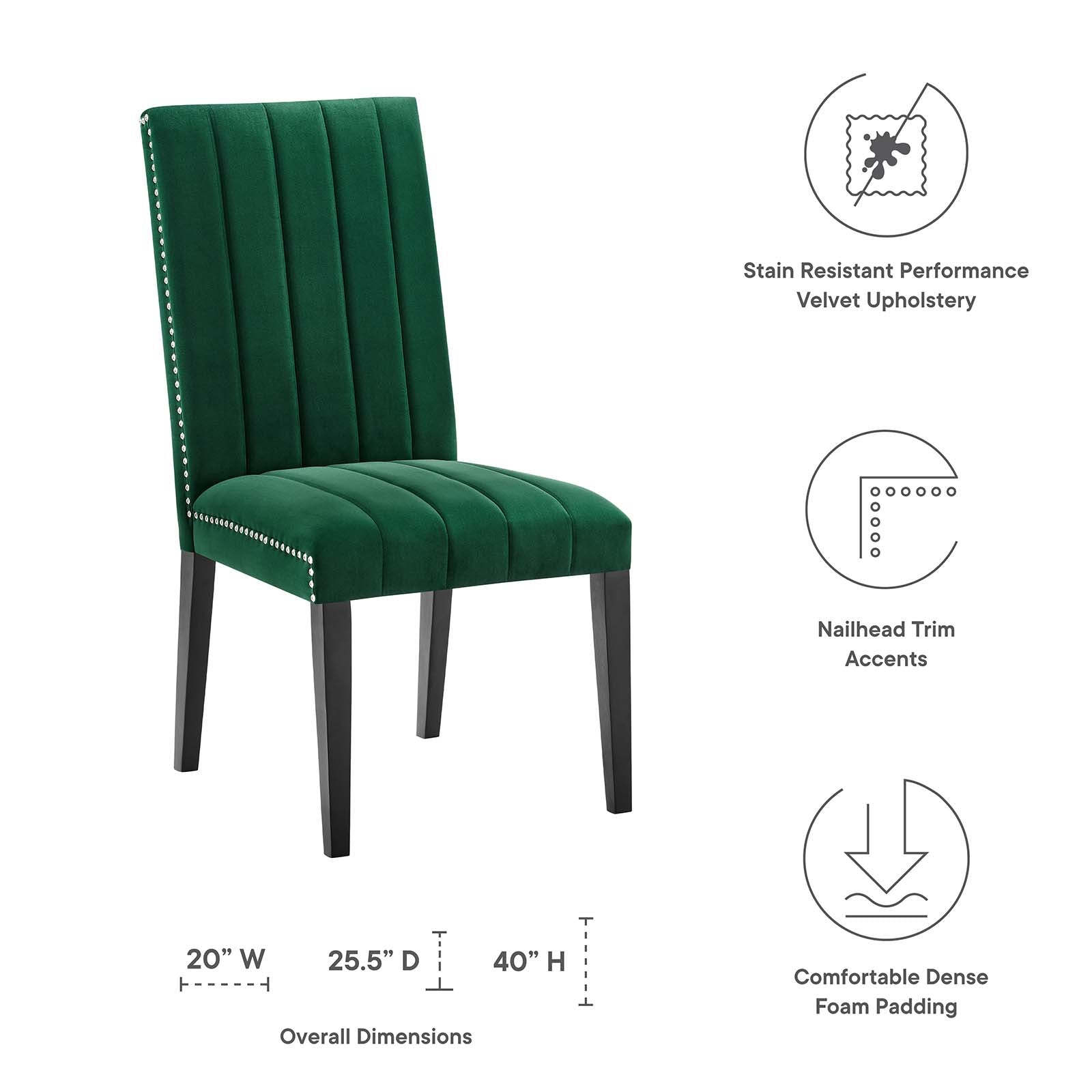 Modway Dining Chairs - Catalyst Performance Velvet Dining Side Chairs Set Of 2 Green
