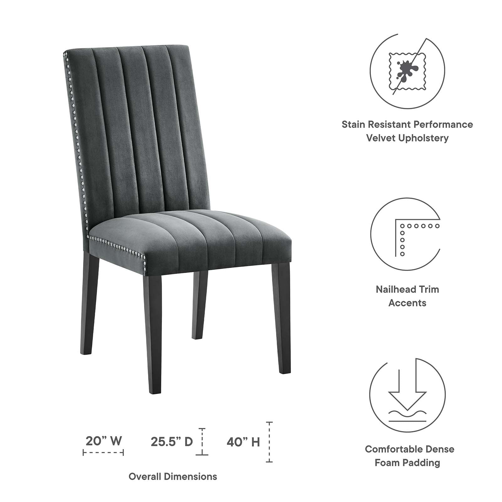 Modway Dining Chairs - Catalyst Performance Velvet Dining Side Chairs Set Of 2 Gray