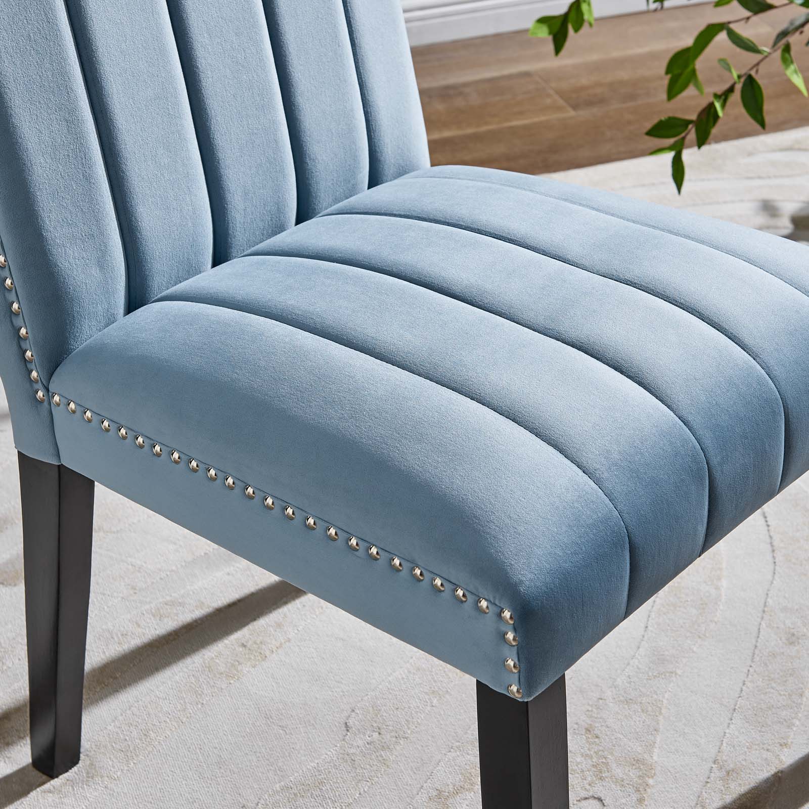 Modway Dining Chairs - Catalyst Performance Velvet Dining Side Chairs Set Of 2 Light Blue