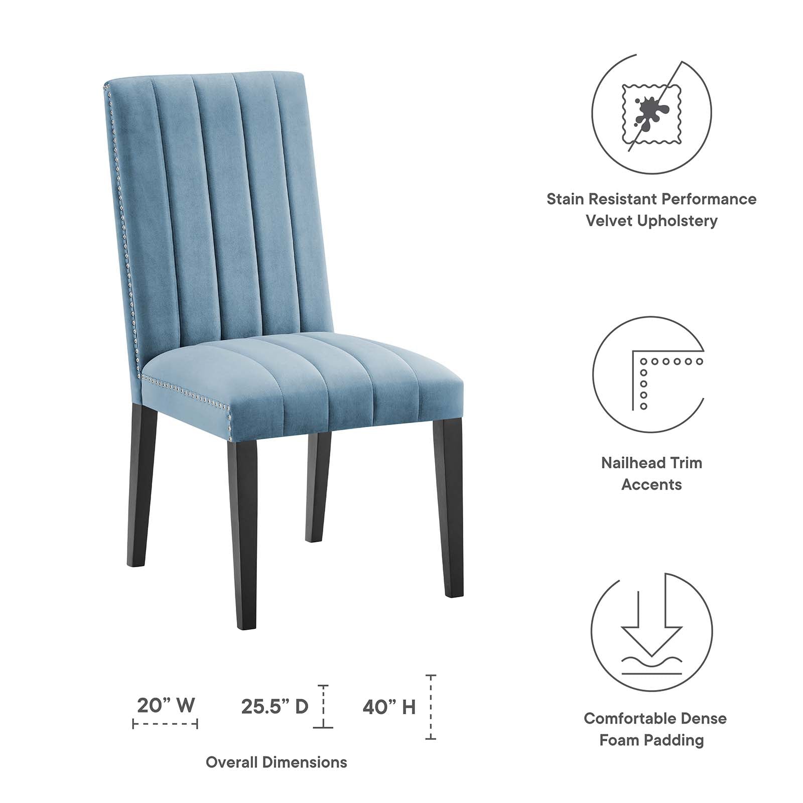 Modway Dining Chairs - Catalyst Performance Velvet Dining Side Chairs Set Of 2 Light Blue