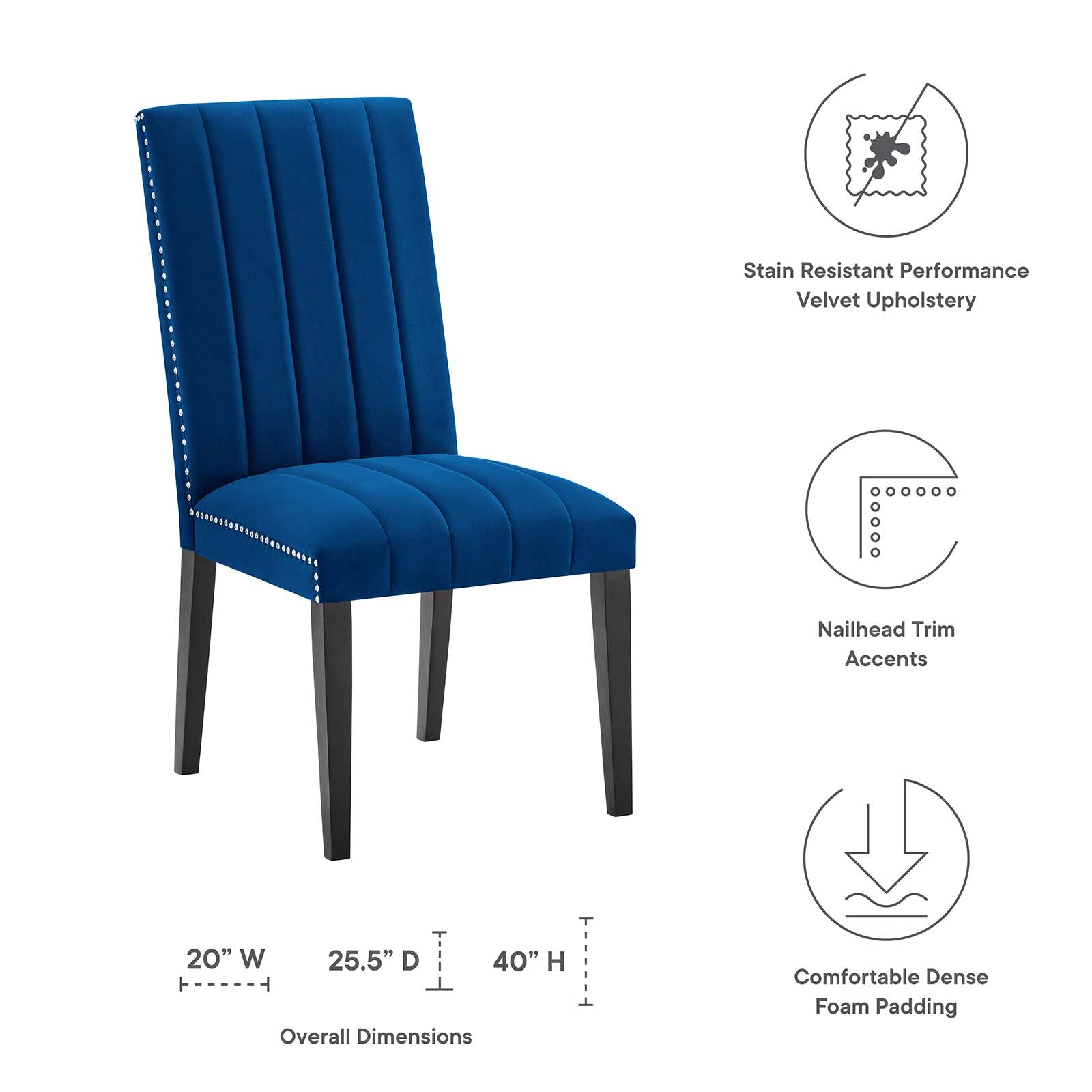 Modway Dining Chairs - Catalyst Performance Velvet Dining Side Chairs Set Of 2 Navy