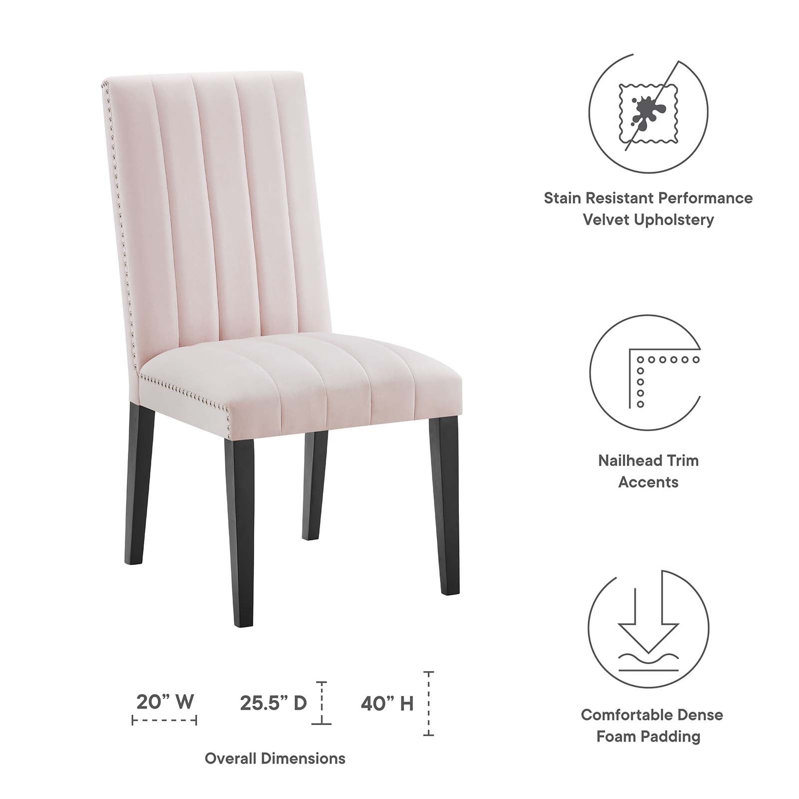 Modway Dining Chairs - Catalyst Performance Velvet Dining Side Chairs Set Of 2 Pink