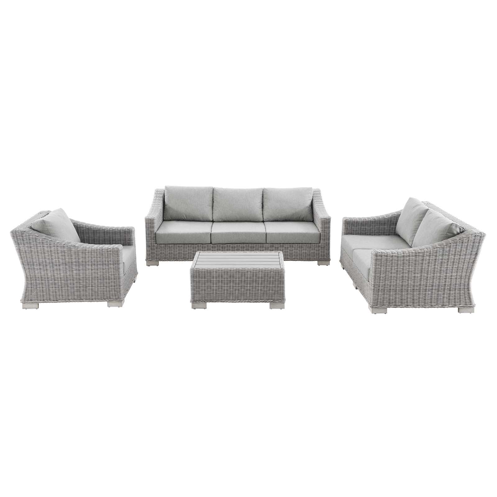 Modway Outdoor Conversation Sets - Conway 4 Piece Outdoor Patio Wicker Rattan Furniture Set Light Gray & Gray 150"