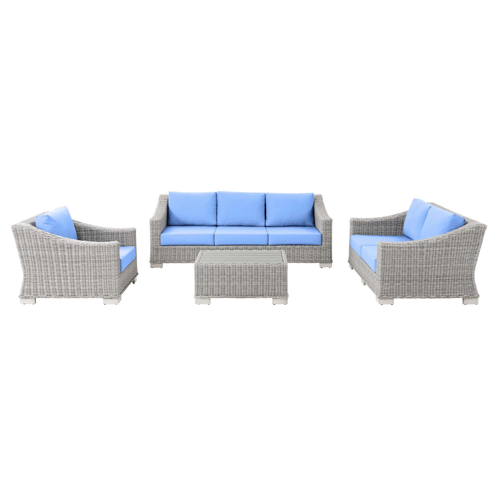 Modway Outdoor Conversation Sets - Conway 4 Piece Outdoor Patio Wicker Rattan Furniture Set Gray 150"