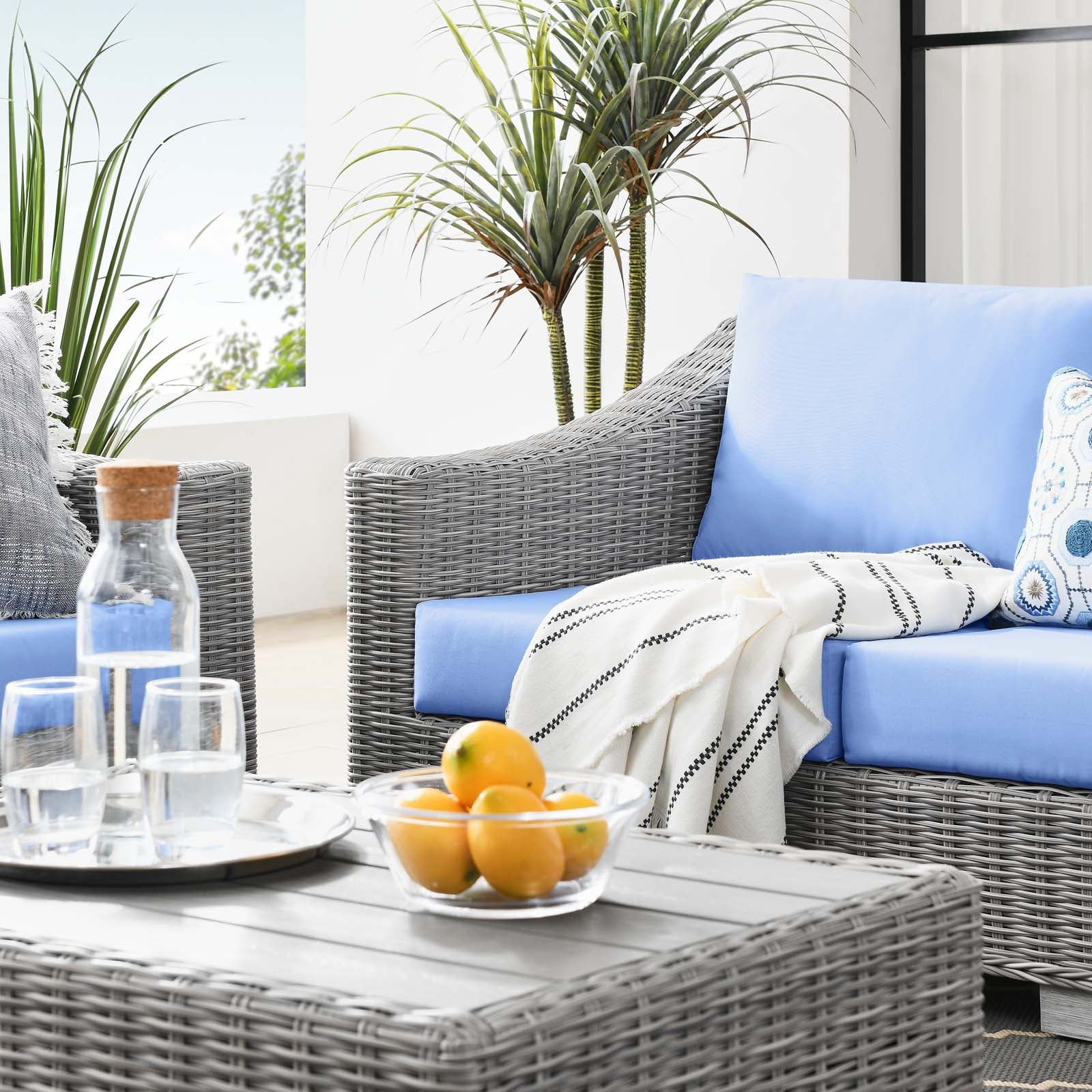 Modway Outdoor Conversation Sets - Conway 4 Piece Outdoor Patio Wicker Rattan Furniture Set Gray 150"