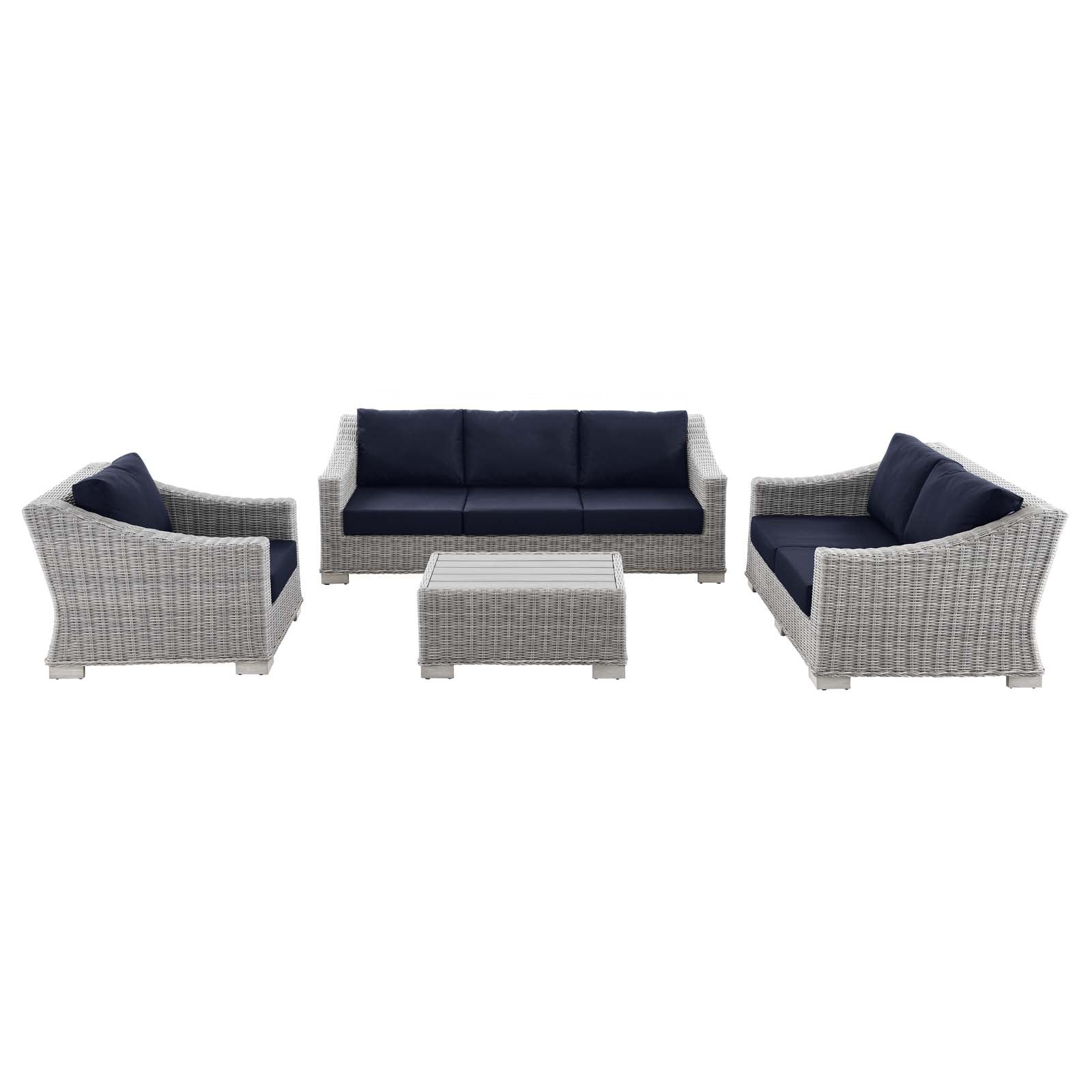 Modway Outdoor Conversation Sets - Conway 4 Piece Outdoor Patio Wicker Rattan Furniture Set Light Gray