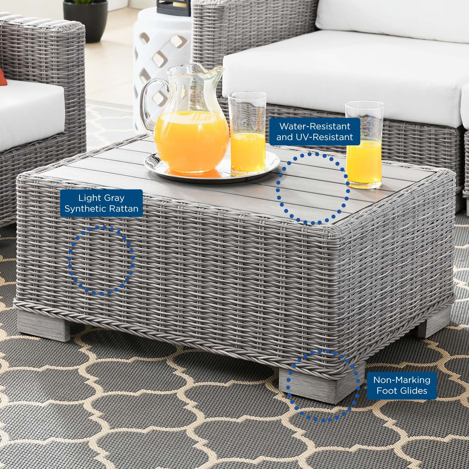 Modway Outdoor Conversation Sets - Conway 4 Piece Outdoor Patio Wicker Rattan Furniture Set Gray