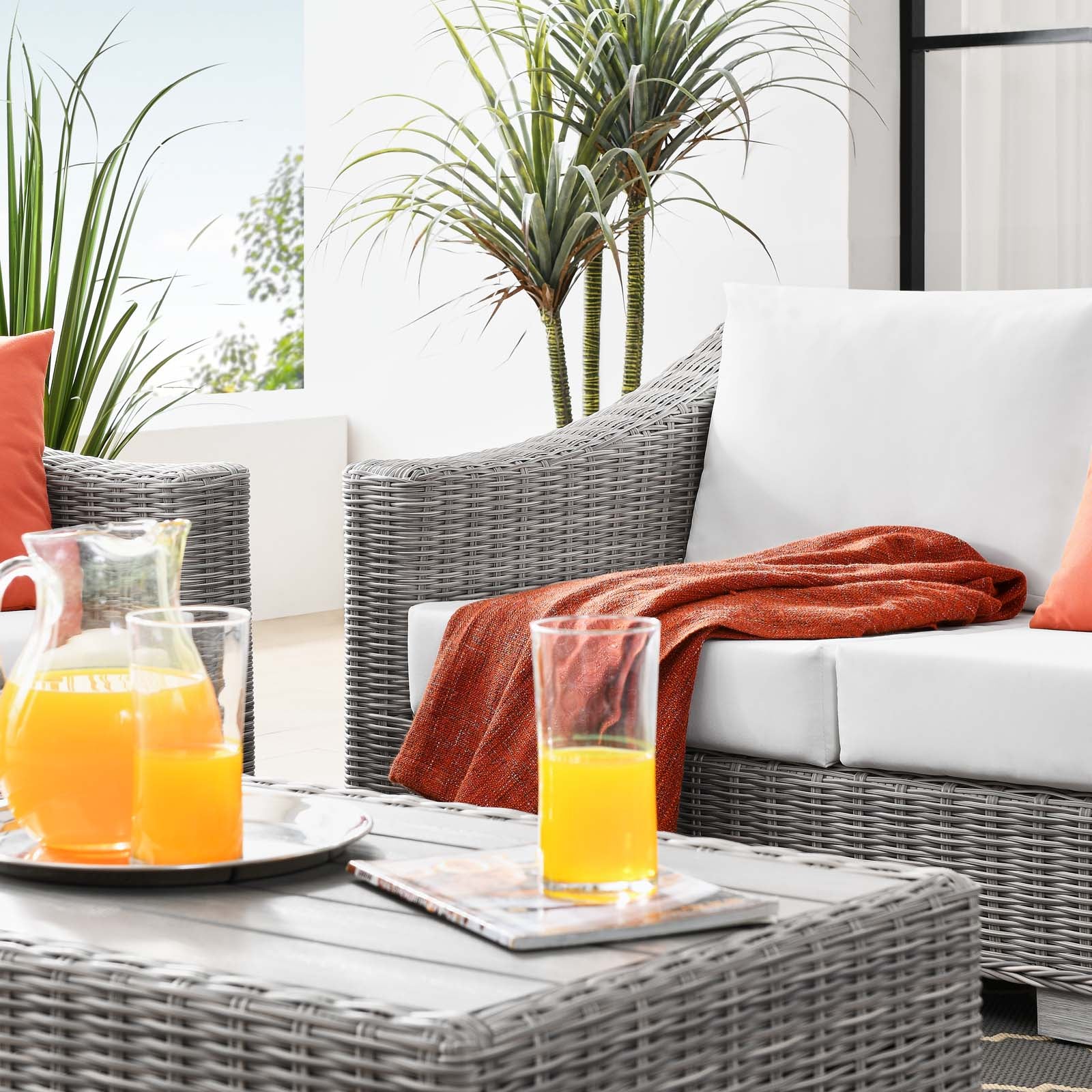 Modway Outdoor Conversation Sets - Conway 4 Piece Outdoor Patio Wicker Rattan Furniture Set Gray