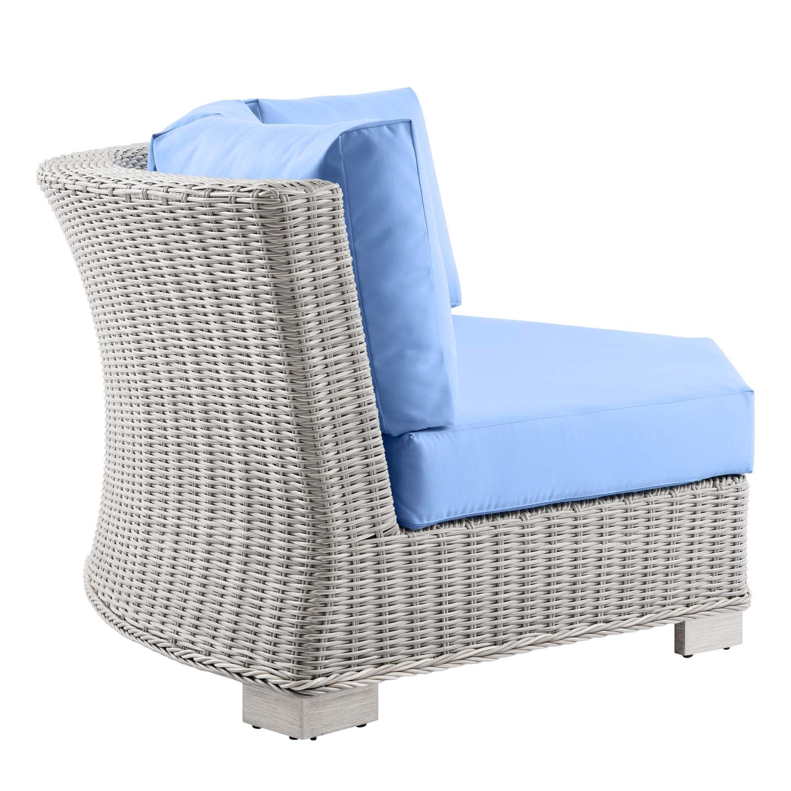 Modway Outdoor Conversation Sets - Conway Outdoor Patio Wicker Rattan 5 Piece Sectional Sofa Furniture Set Light Gray Light Blue