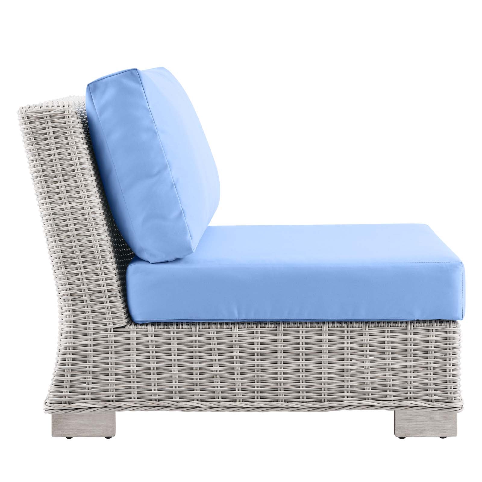Modway Outdoor Conversation Sets - Conway Outdoor Patio Wicker Rattan 5 Piece Sectional Sofa Furniture Set Light Gray Light Blue