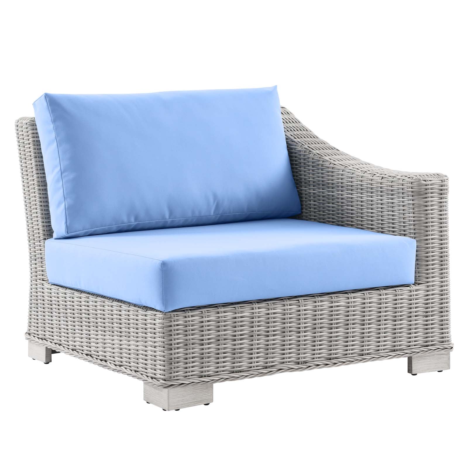 Modway Outdoor Conversation Sets - Conway Outdoor Patio Wicker Rattan 5 Piece Sectional Sofa Furniture Set Light Gray Light Blue