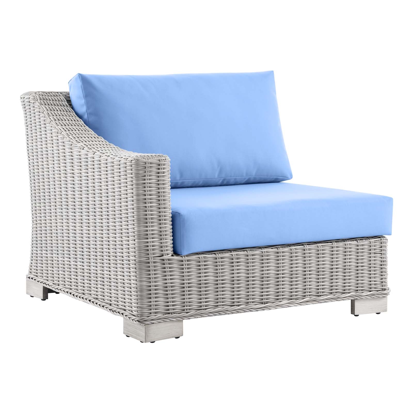 Modway Outdoor Conversation Sets - Conway Outdoor Patio Wicker Rattan 5 Piece Sectional Sofa Furniture Set Light Gray Light Blue