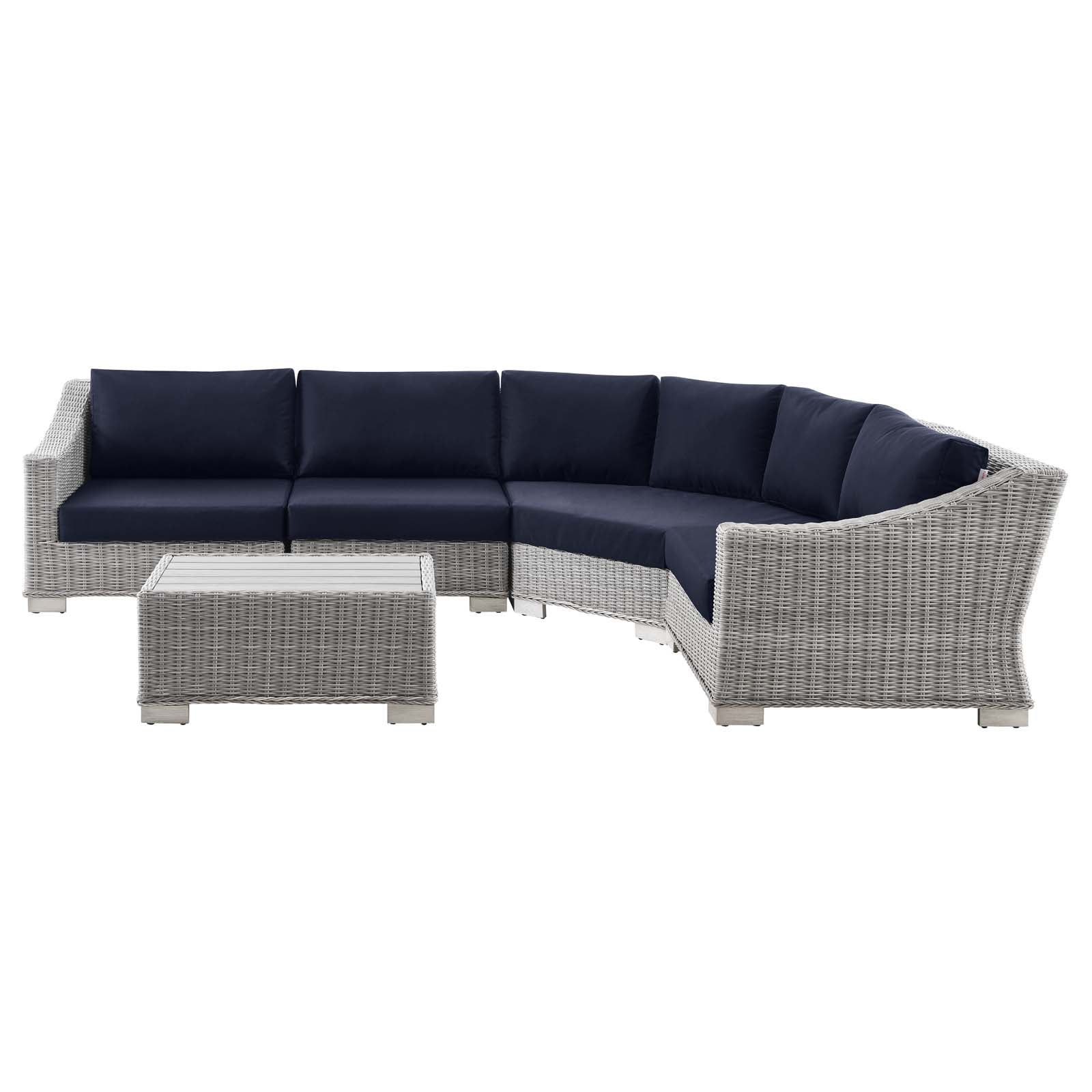 Modway Outdoor Conversation Sets - Conway Outdoor Patio Wicker Rattan 5 Piece Sectional Sofa Furniture Set Light Gray Navy