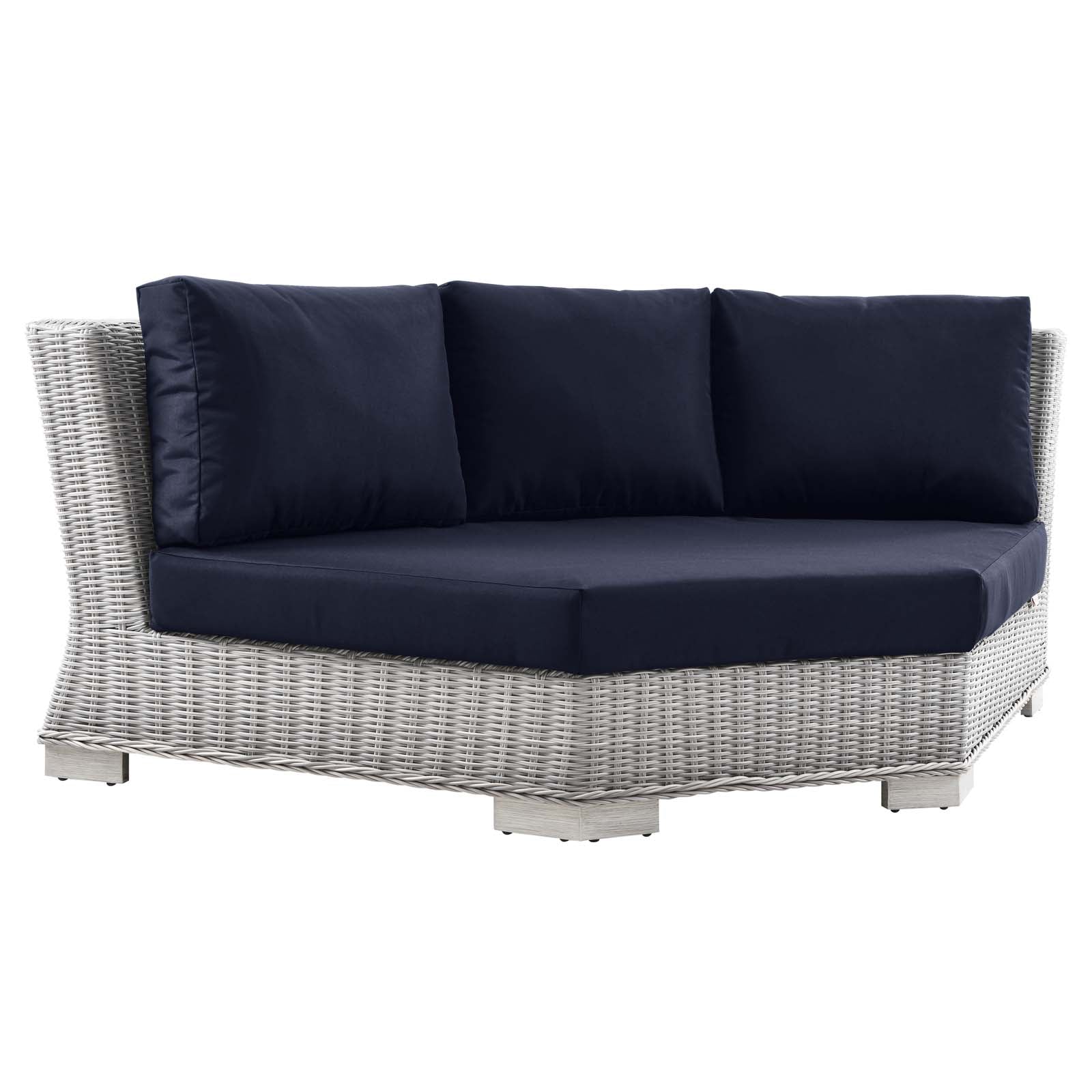 Modway Outdoor Conversation Sets - Conway Outdoor Patio Wicker Rattan 5 Piece Sectional Sofa Furniture Set Light Gray Navy