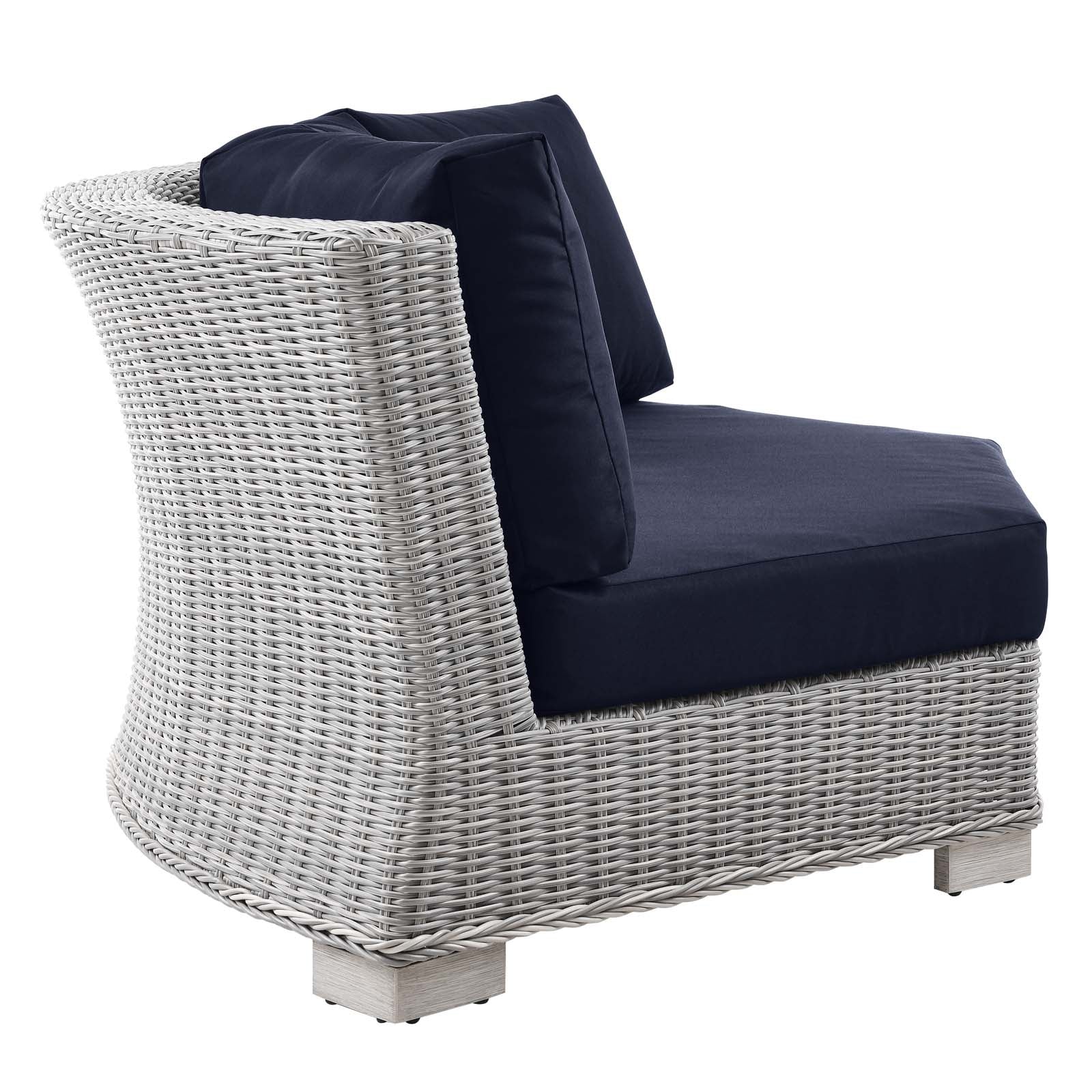 Modway Outdoor Conversation Sets - Conway Outdoor Patio Wicker Rattan 5 Piece Sectional Sofa Furniture Set Light Gray Navy