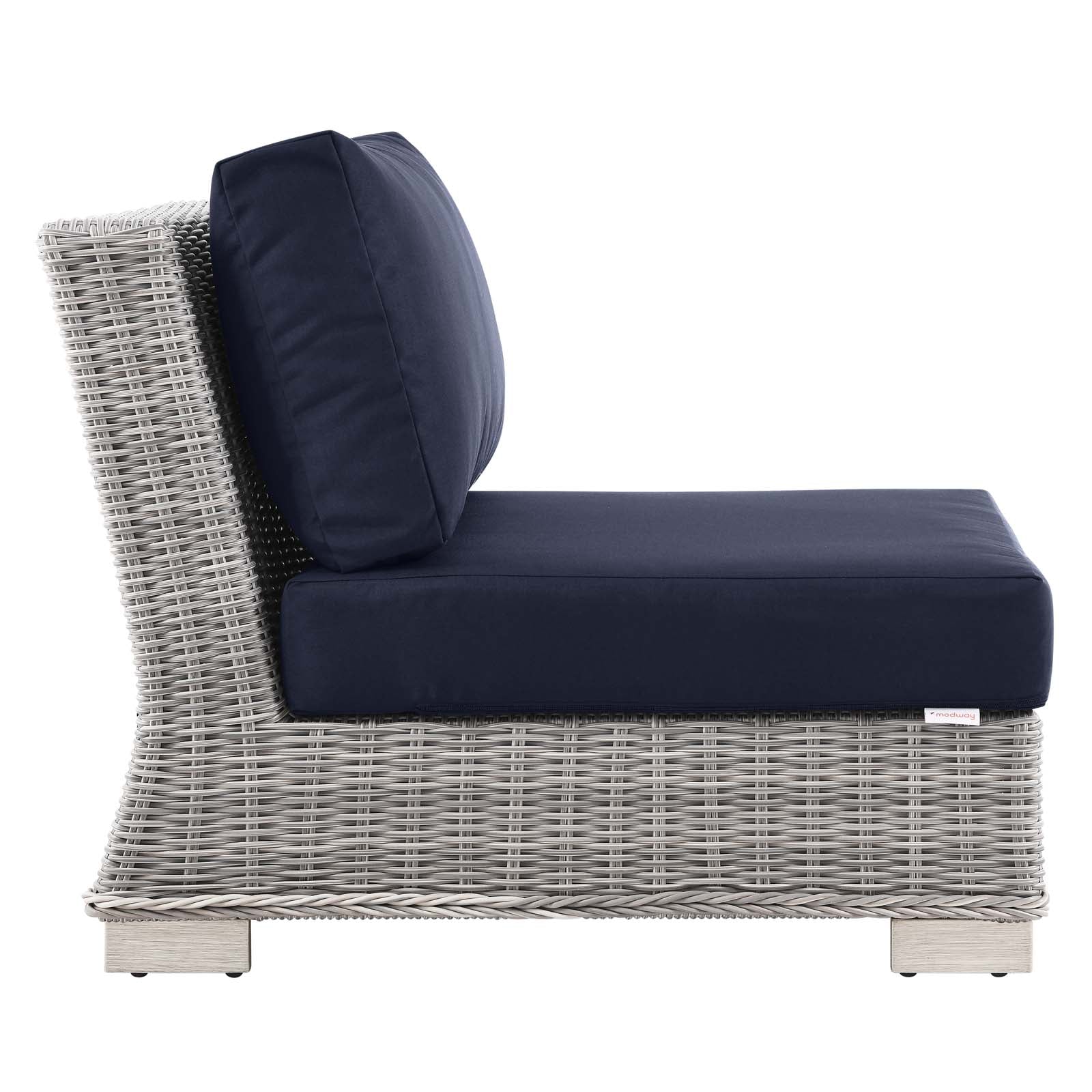 Modway Outdoor Conversation Sets - Conway Outdoor Patio Wicker Rattan 5 Piece Sectional Sofa Furniture Set Light Gray Navy