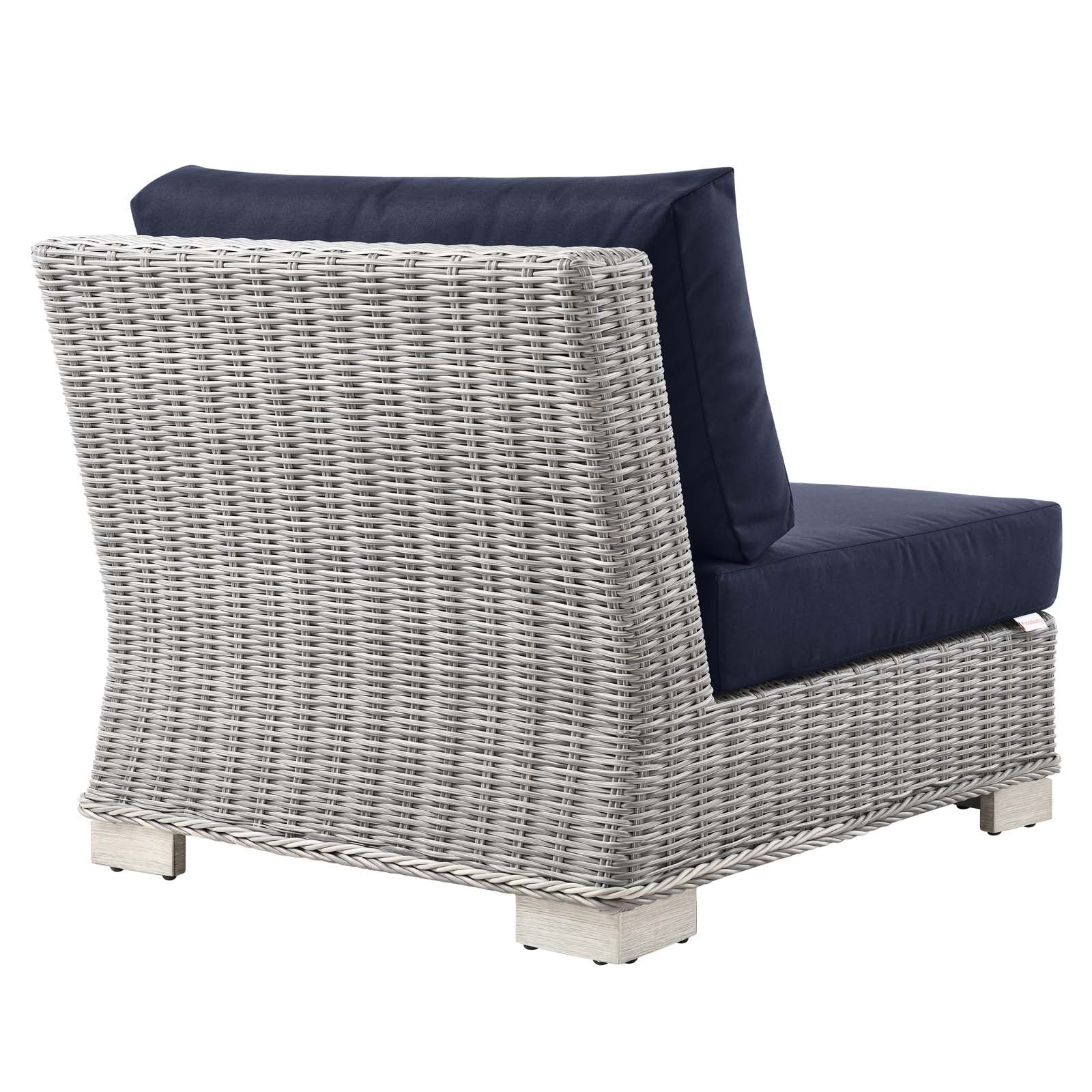 Modway Outdoor Conversation Sets - Conway Outdoor Patio Wicker Rattan 5 Piece Sectional Sofa Furniture Set Light Gray Navy