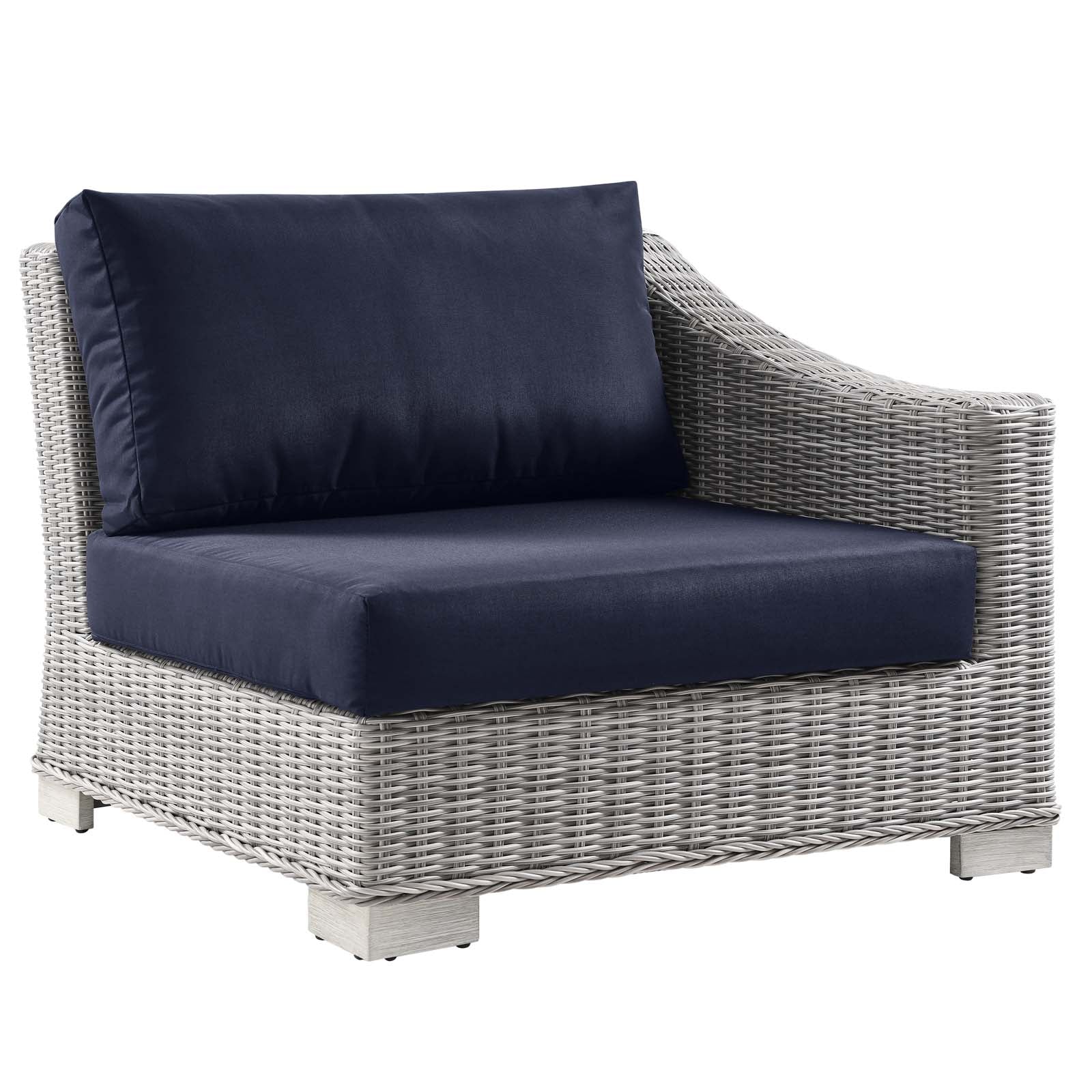 Modway Outdoor Conversation Sets - Conway Outdoor Patio Wicker Rattan 5 Piece Sectional Sofa Furniture Set Light Gray Navy