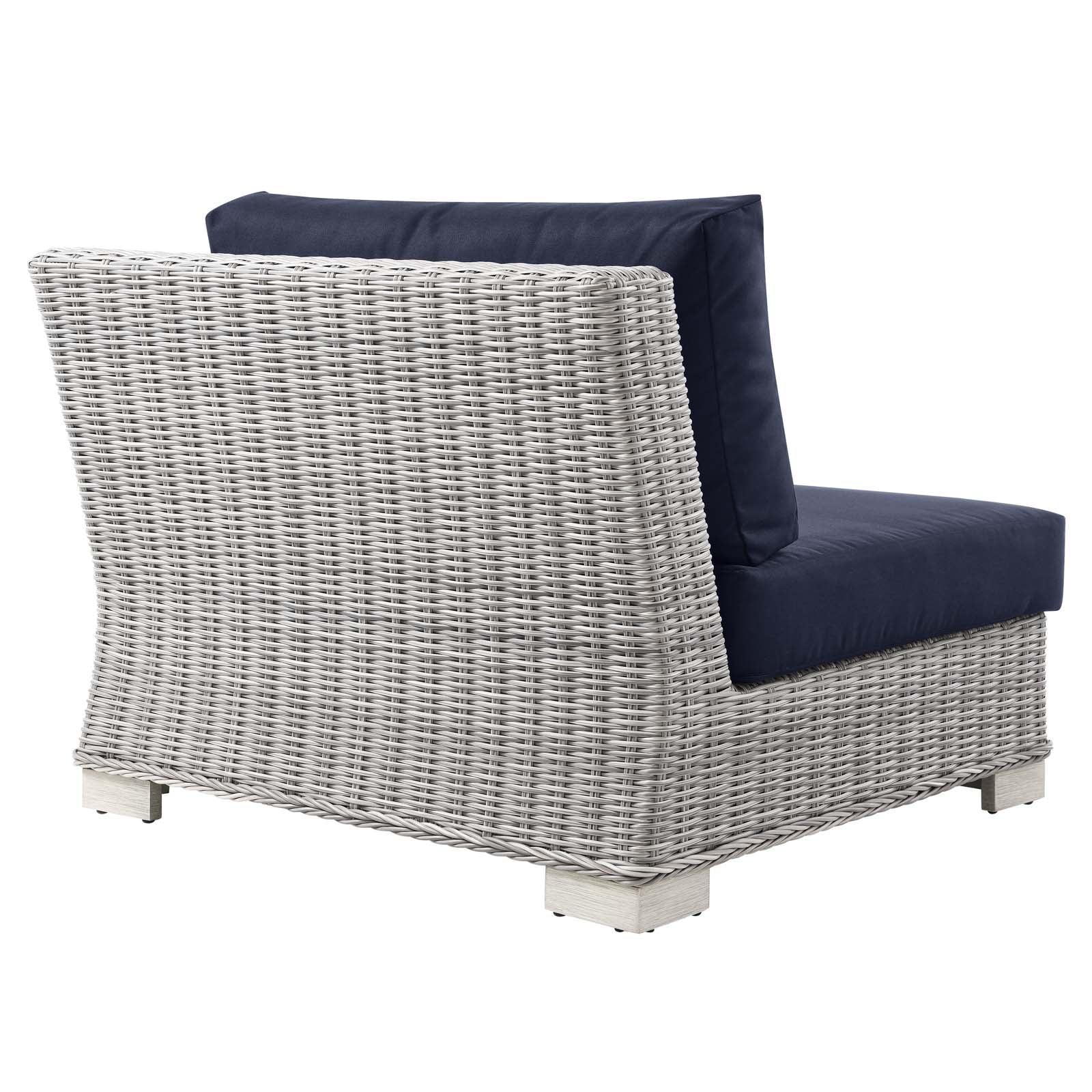 Modway Outdoor Conversation Sets - Conway Outdoor Patio Wicker Rattan 5 Piece Sectional Sofa Furniture Set Light Gray Navy