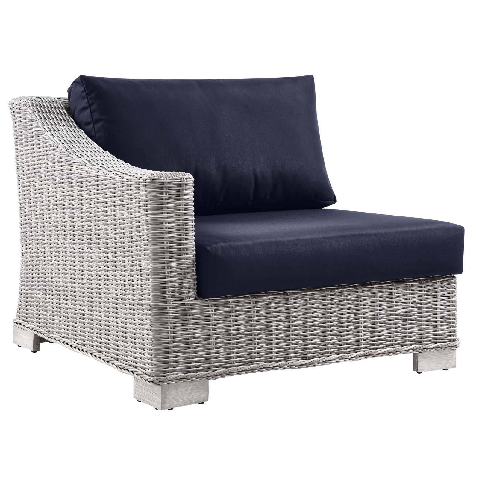 Modway Outdoor Conversation Sets - Conway Outdoor Patio Wicker Rattan 5 Piece Sectional Sofa Furniture Set Light Gray Navy