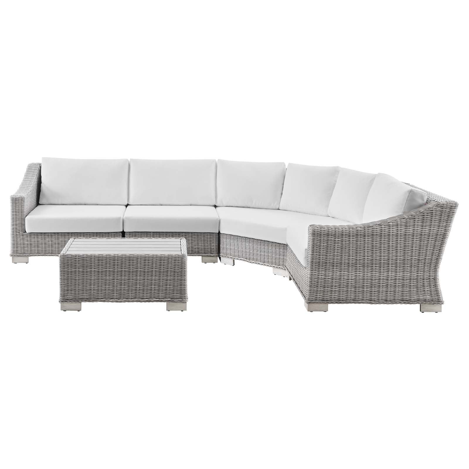 Modway Outdoor Conversation Sets - Conway Outdoor Patio Wicker Rattan 5 Piece Sectional Sofa Furniture Set Light Gray White