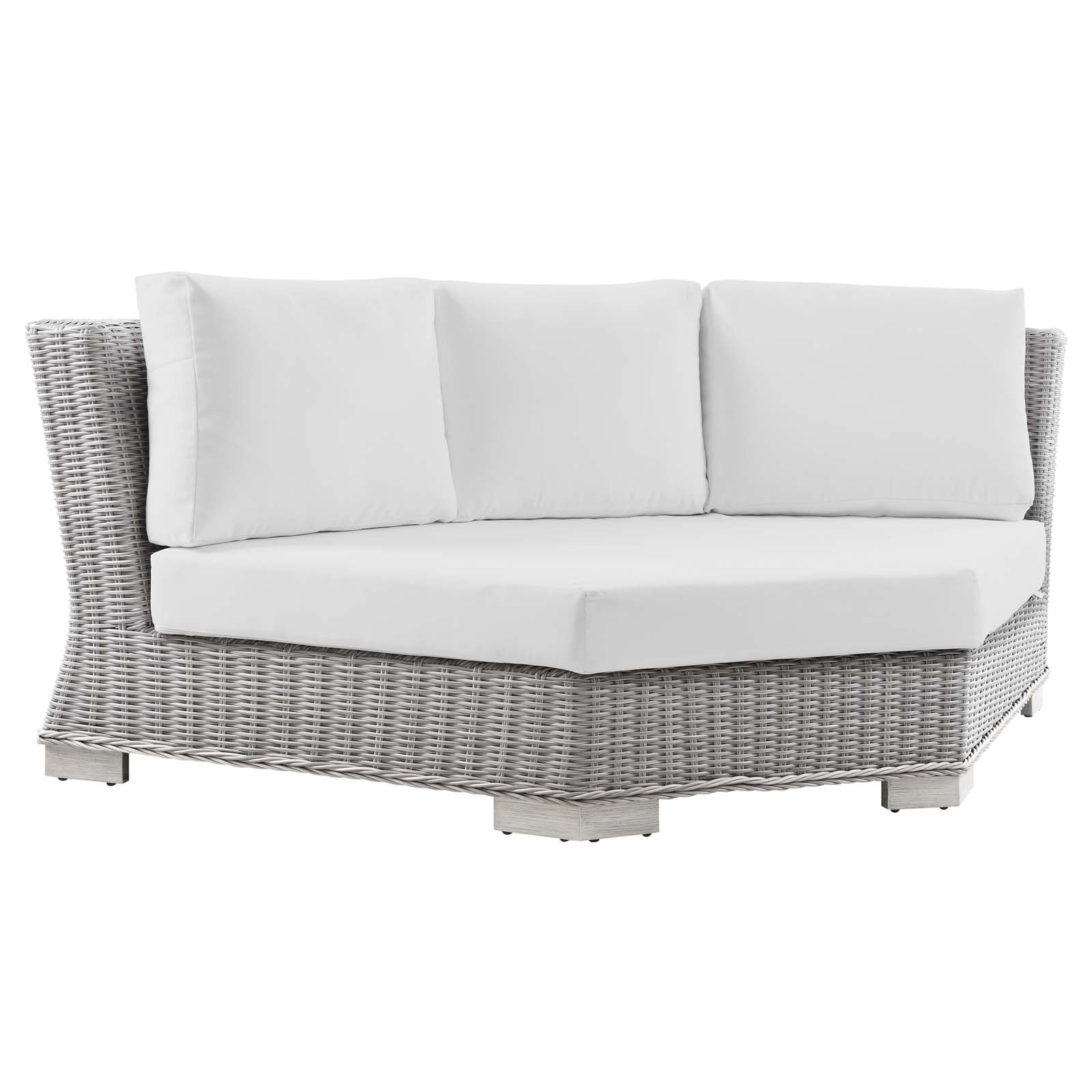 Modway Outdoor Conversation Sets - Conway Outdoor Patio Wicker Rattan 5 Piece Sectional Sofa Furniture Set Light Gray White