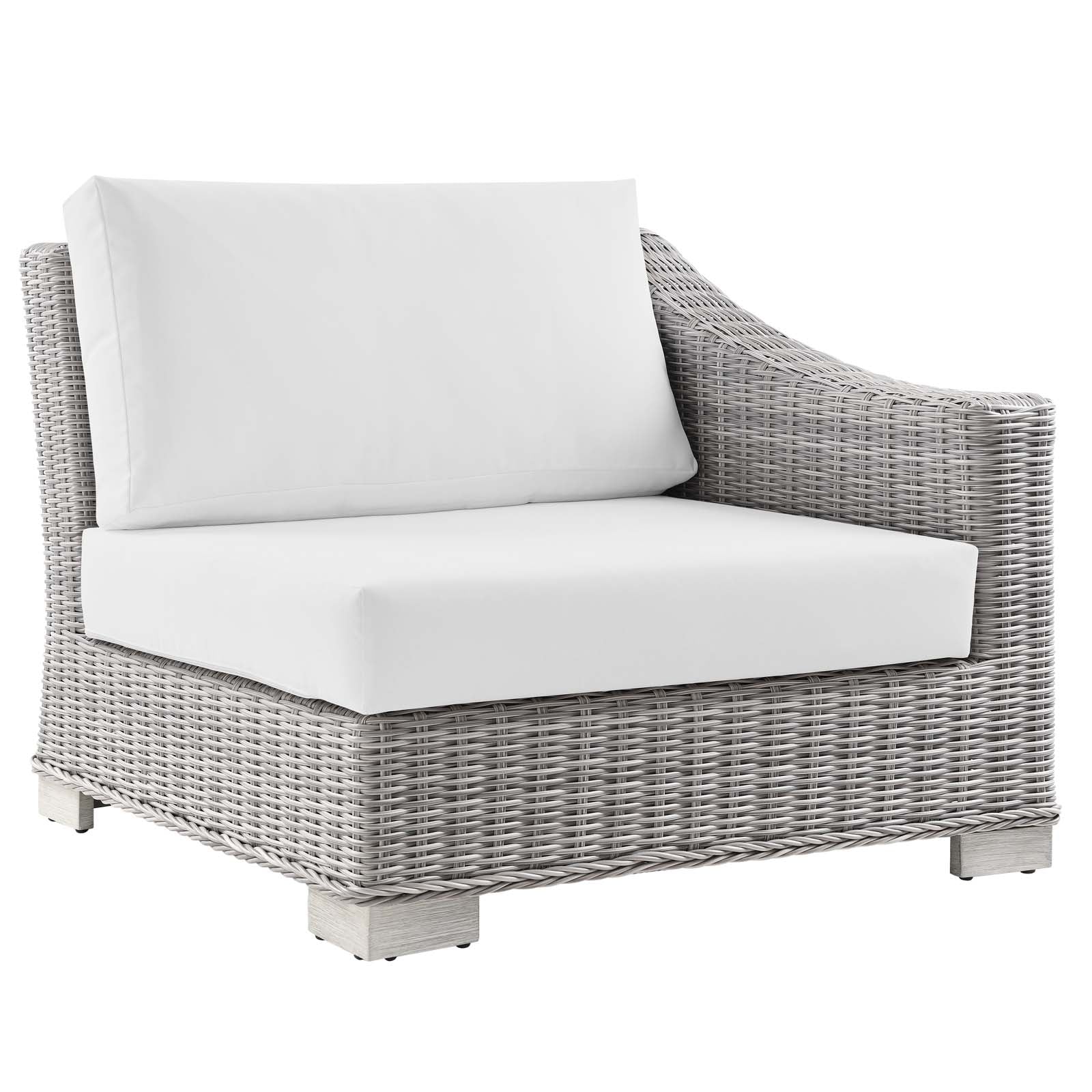 Modway Outdoor Conversation Sets - Conway Outdoor Patio Wicker Rattan 5 Piece Sectional Sofa Furniture Set Light Gray White