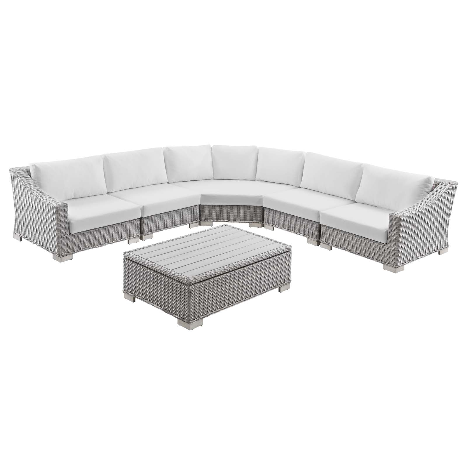 Modway Outdoor Conversation Sets - Conway Outdoor Patio Wicker Rattan 6-Piece Sectional Sofa Furniture Set Light Gray | White