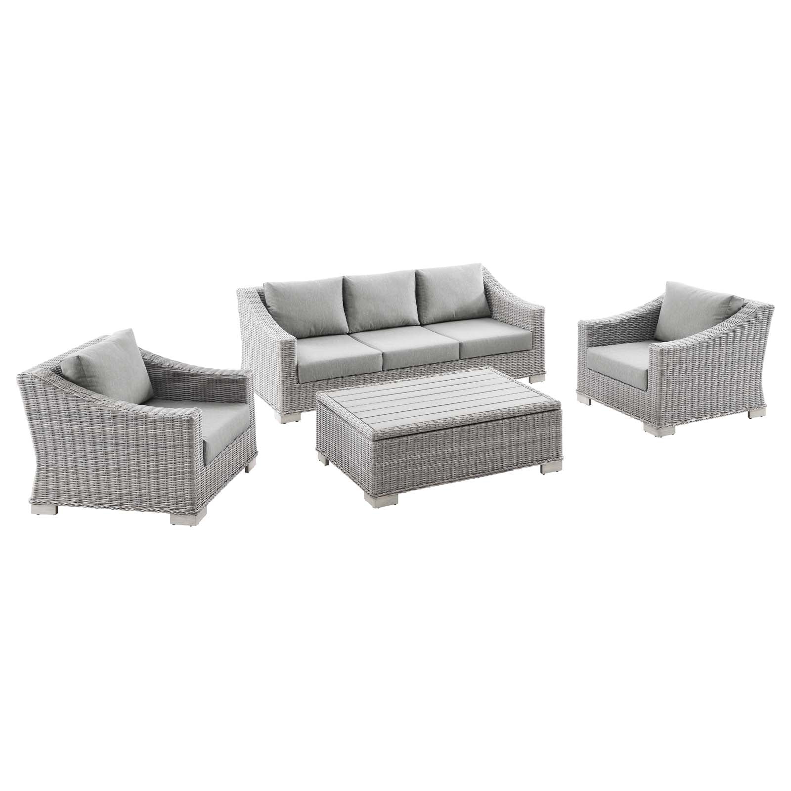 Modway Outdoor Conversation Sets - Conway 4 Piece Outdoor Patio Wicker Rattan Furniture Set Light Gray-EEI-5095-GRY
