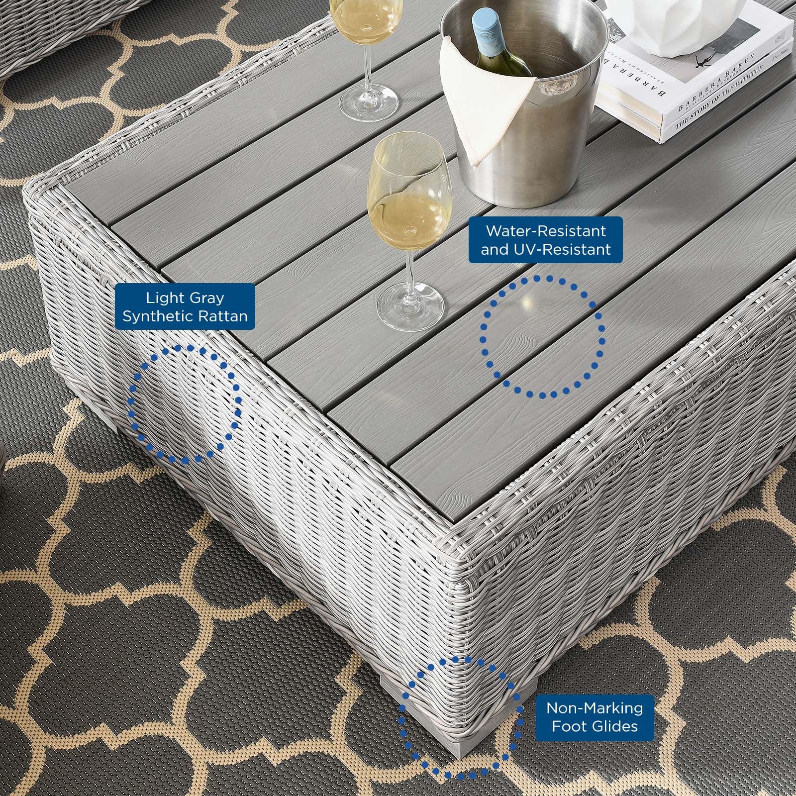 Modway Outdoor Conversation Sets - Conway 4 Piece Outdoor Patio Wicker Rattan Furniture Set Light Gray-EEI-5095-GRY