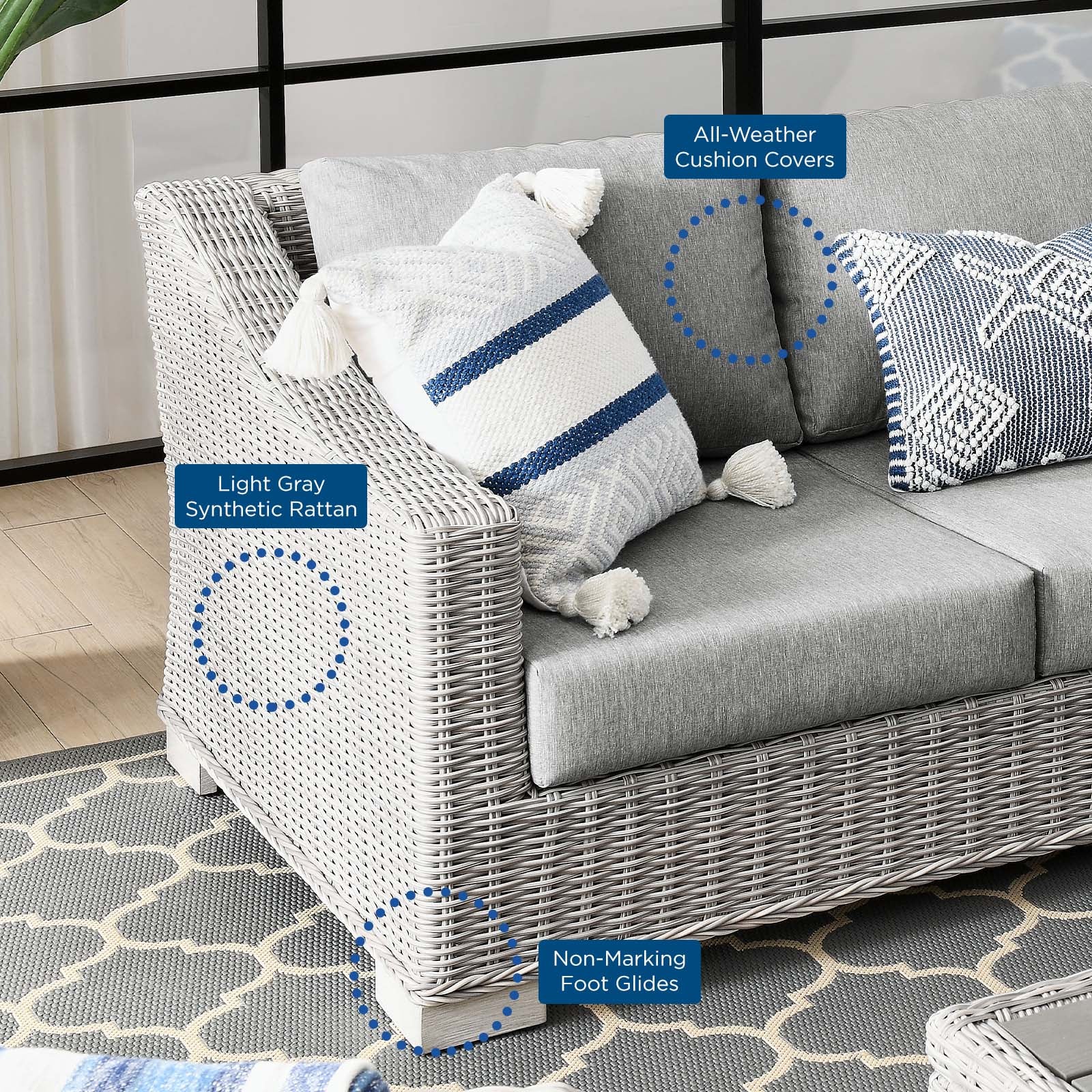 Modway Outdoor Conversation Sets - Conway 4 Piece Outdoor Patio Wicker Rattan Furniture Set Light Gray-EEI-5095-GRY