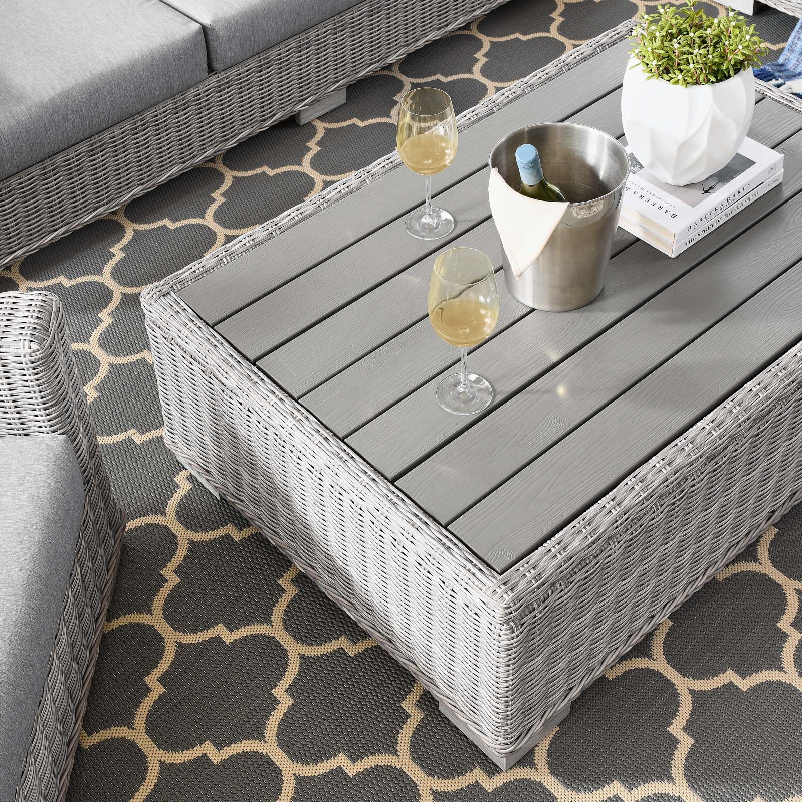 Modway Outdoor Conversation Sets - Conway 4 Piece Outdoor Patio Wicker Rattan Furniture Set Light Gray-EEI-5095-GRY