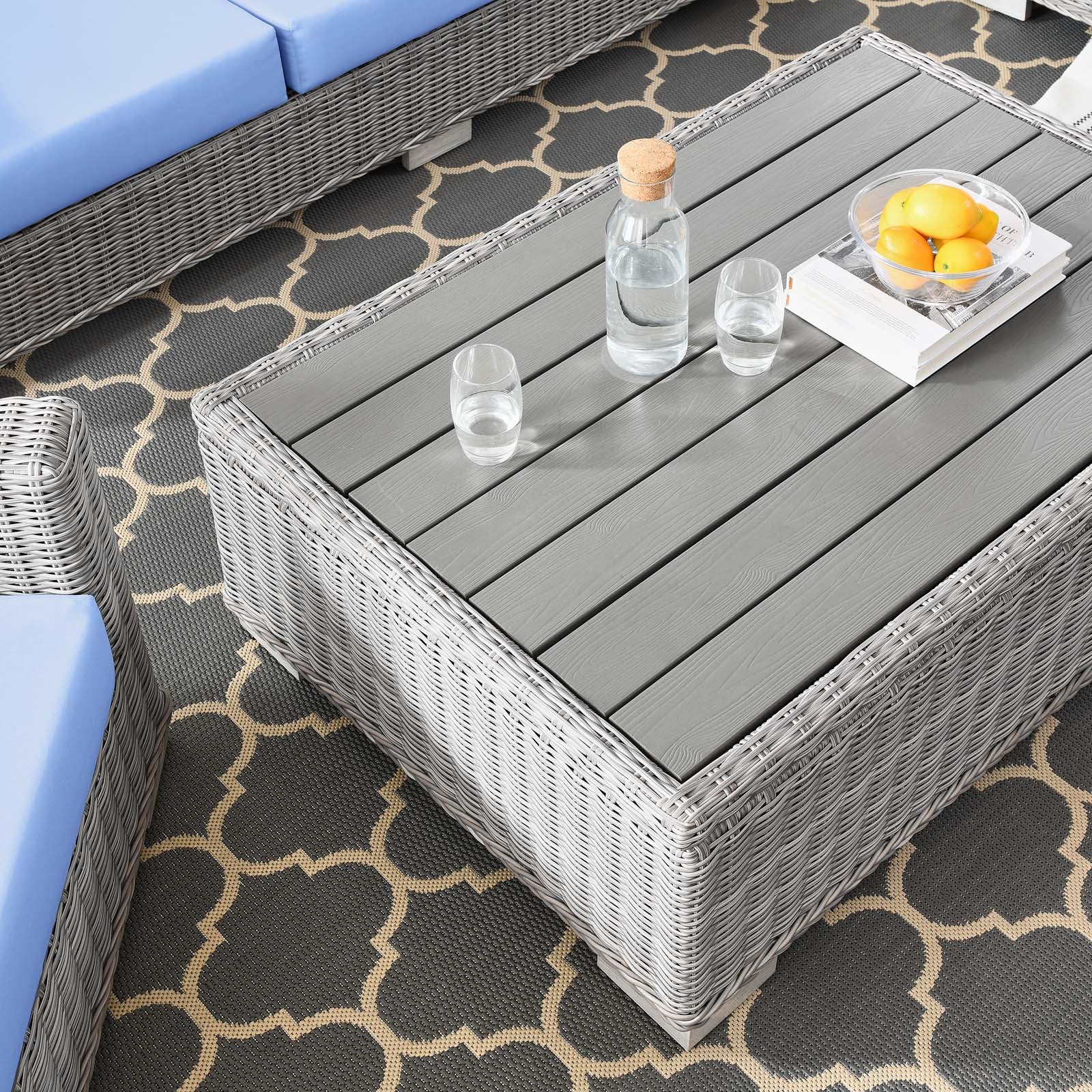 Modway Outdoor Conversation Sets - Conway 4 Piece Outdoor Patio Wicker Rattan Furniture Set Light Gray Light Blue